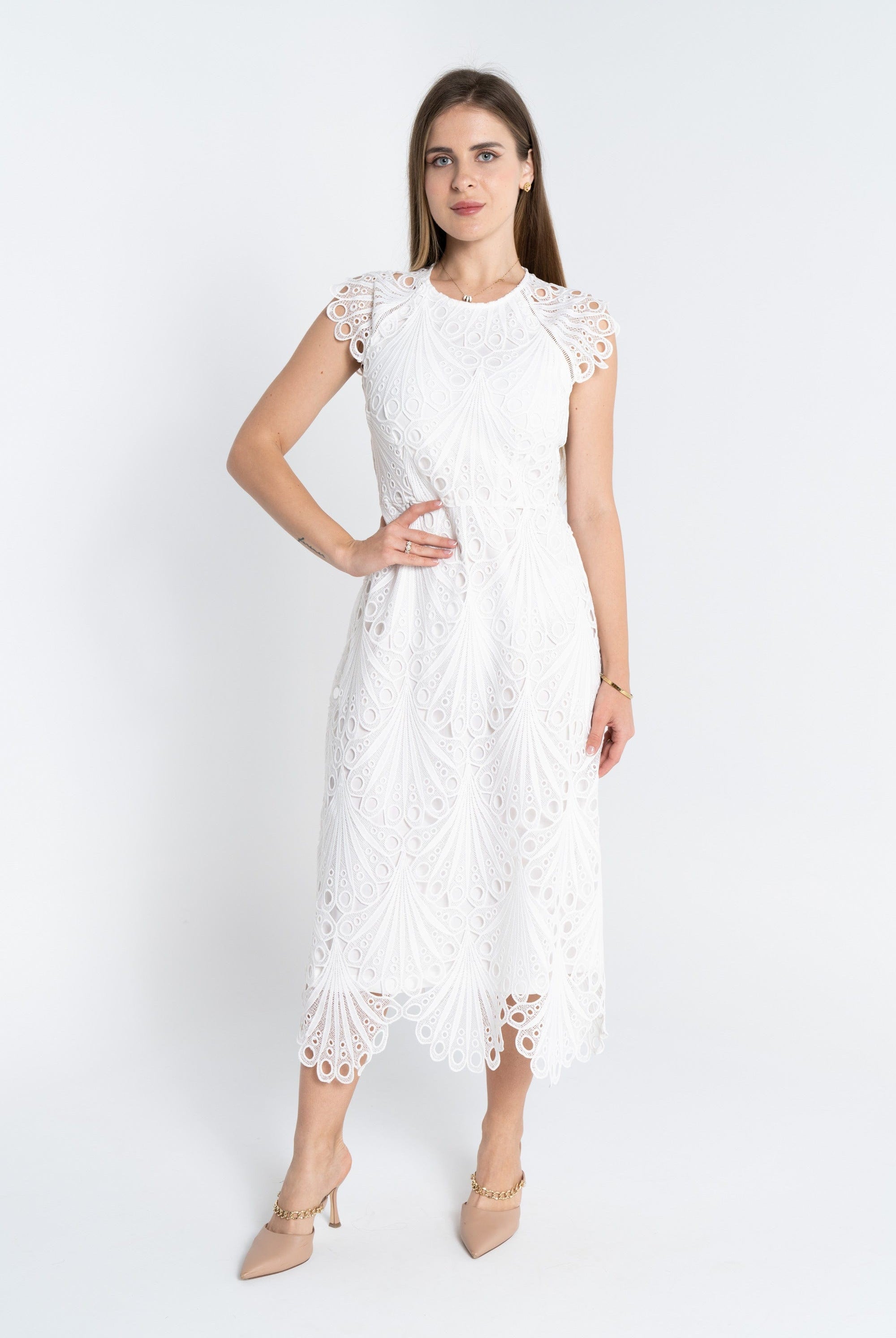 نتشي فستان مخرم ميدي كم قصير مبطن نسائي