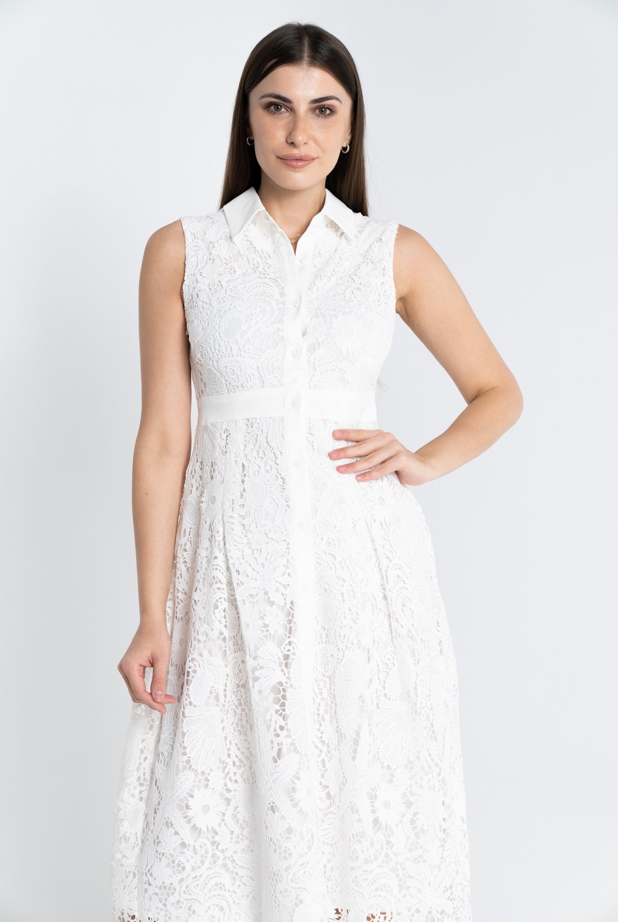 نتشي فستان ميدي مخرم بخط من الوسط وأزرار أمامية كت نسائي