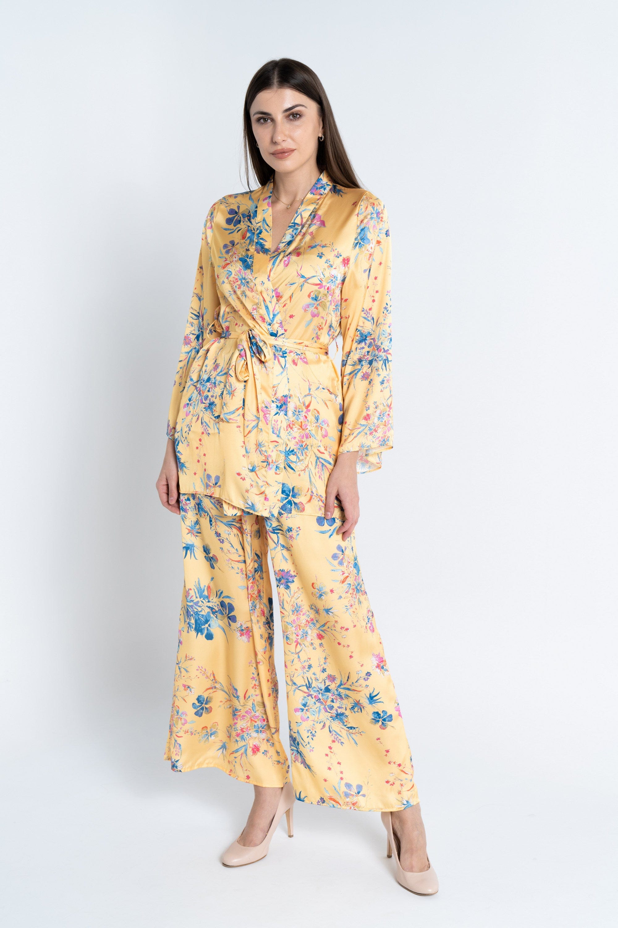 نتشي كارديجان منقوش كم طويل بحزام نسائي