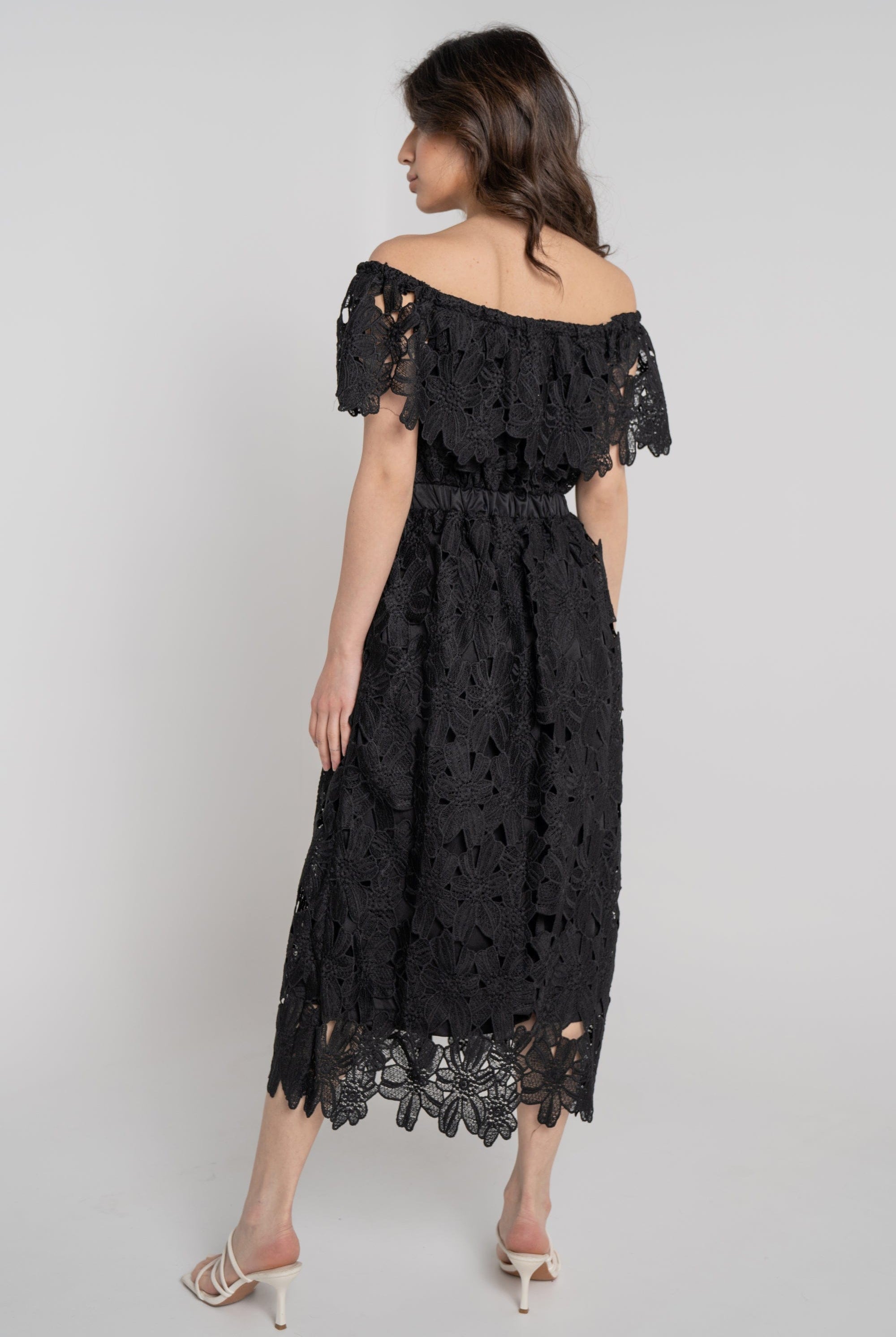 نتشي فستان ميدي مخصر مخرم أوف شولدر نسائي