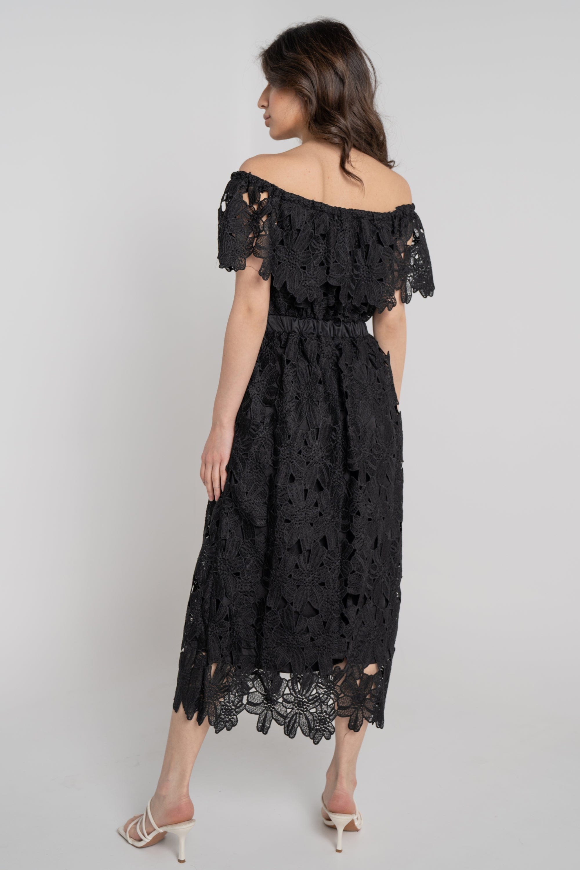 نتشي فستان ميدي مخصر مخرم أوف شولدر نسائي