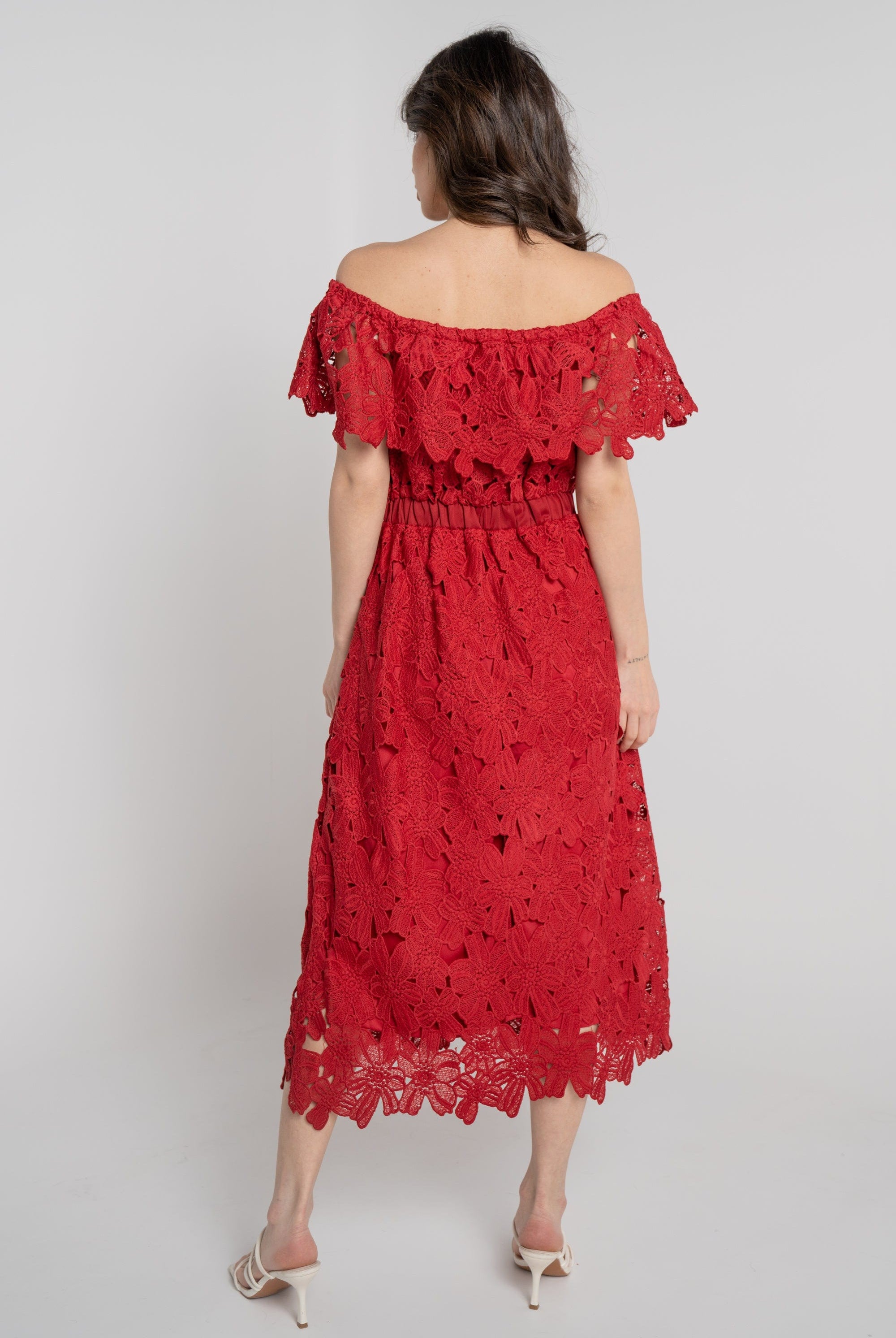 نتشي فستان ميدي مخصر مخرم أوف شولدر نسائي