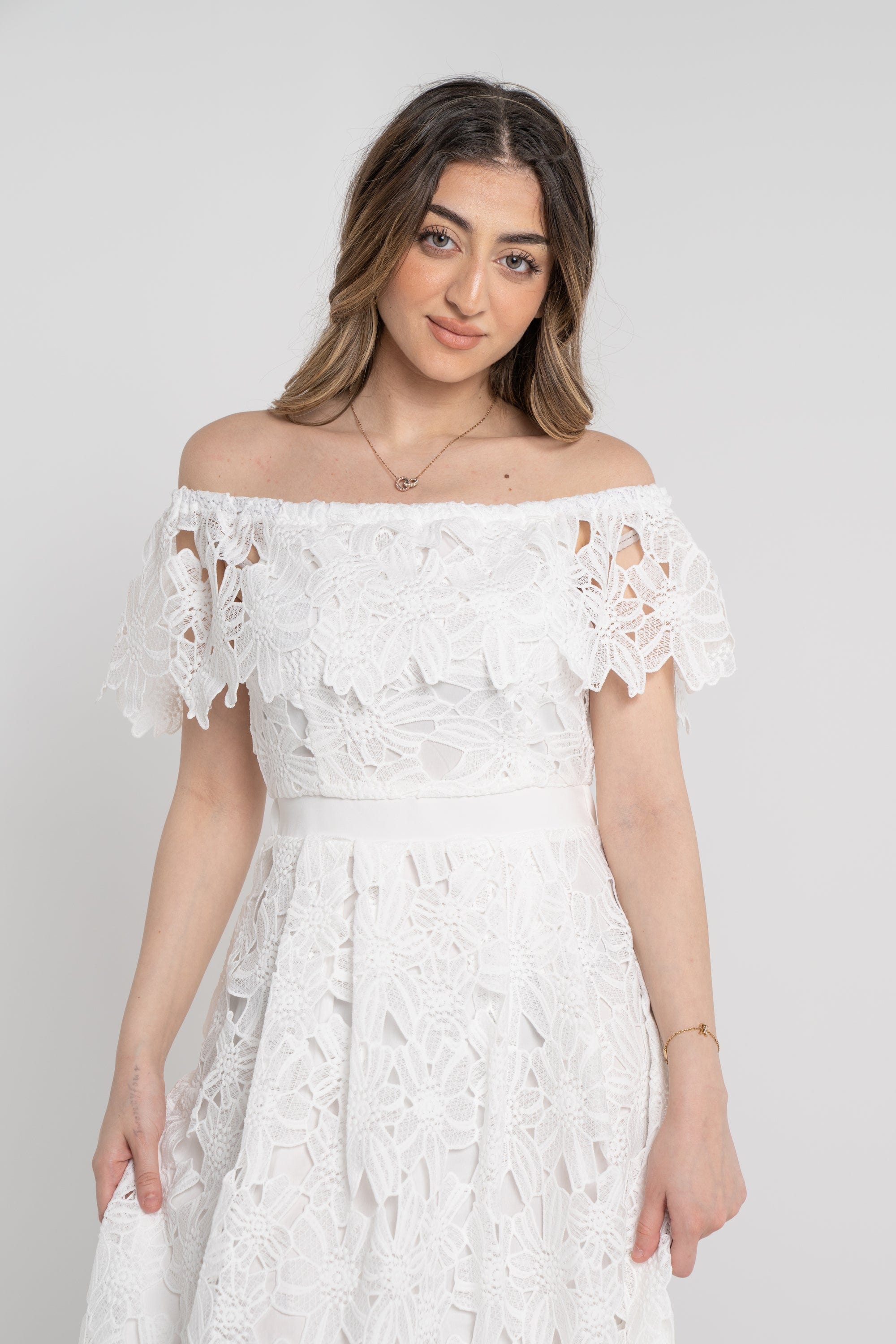 نتشي فستان ميدي مخصر مخرم أوف شولدر نسائي