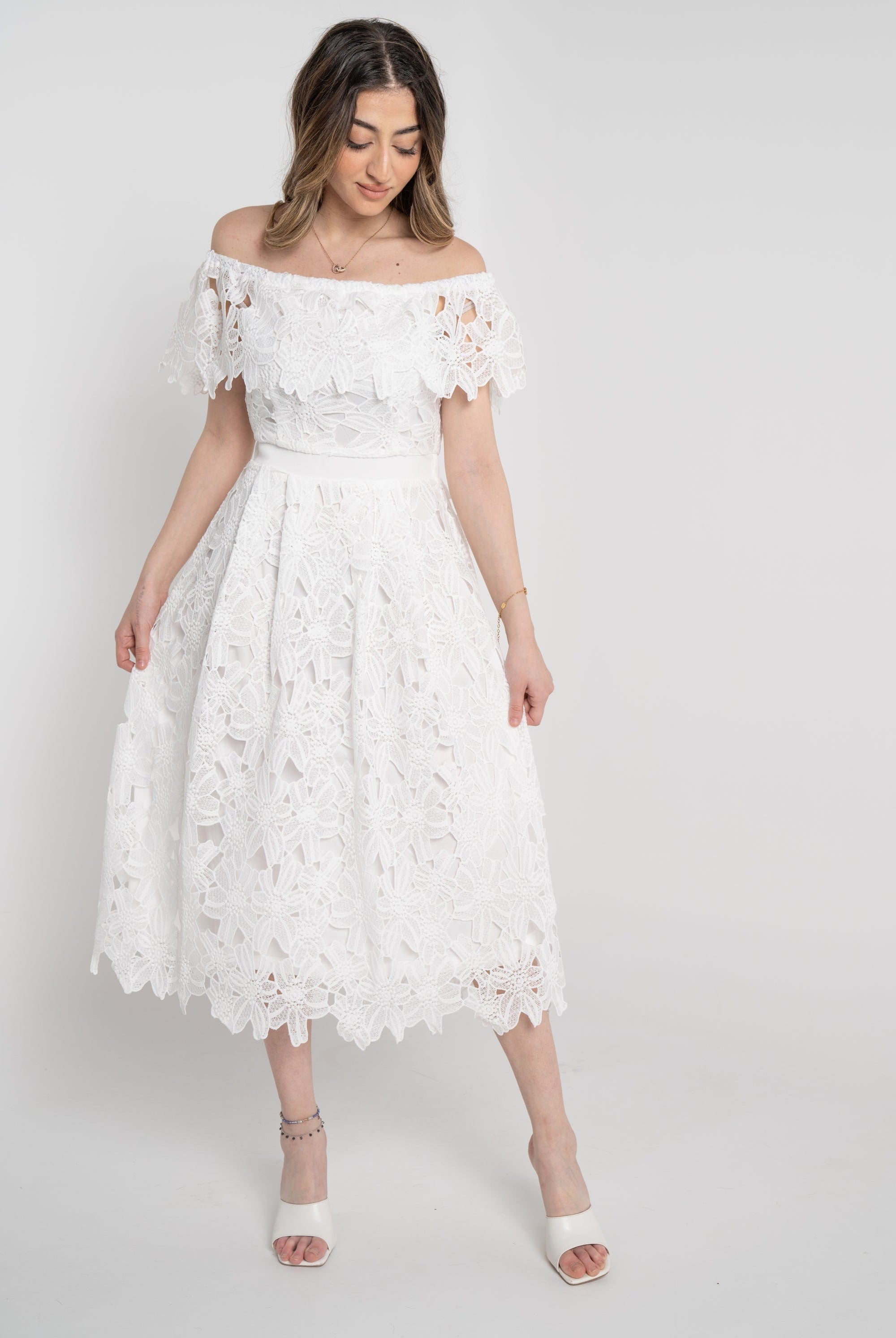 نتشي فستان ميدي مخصر مخرم أوف شولدر نسائي