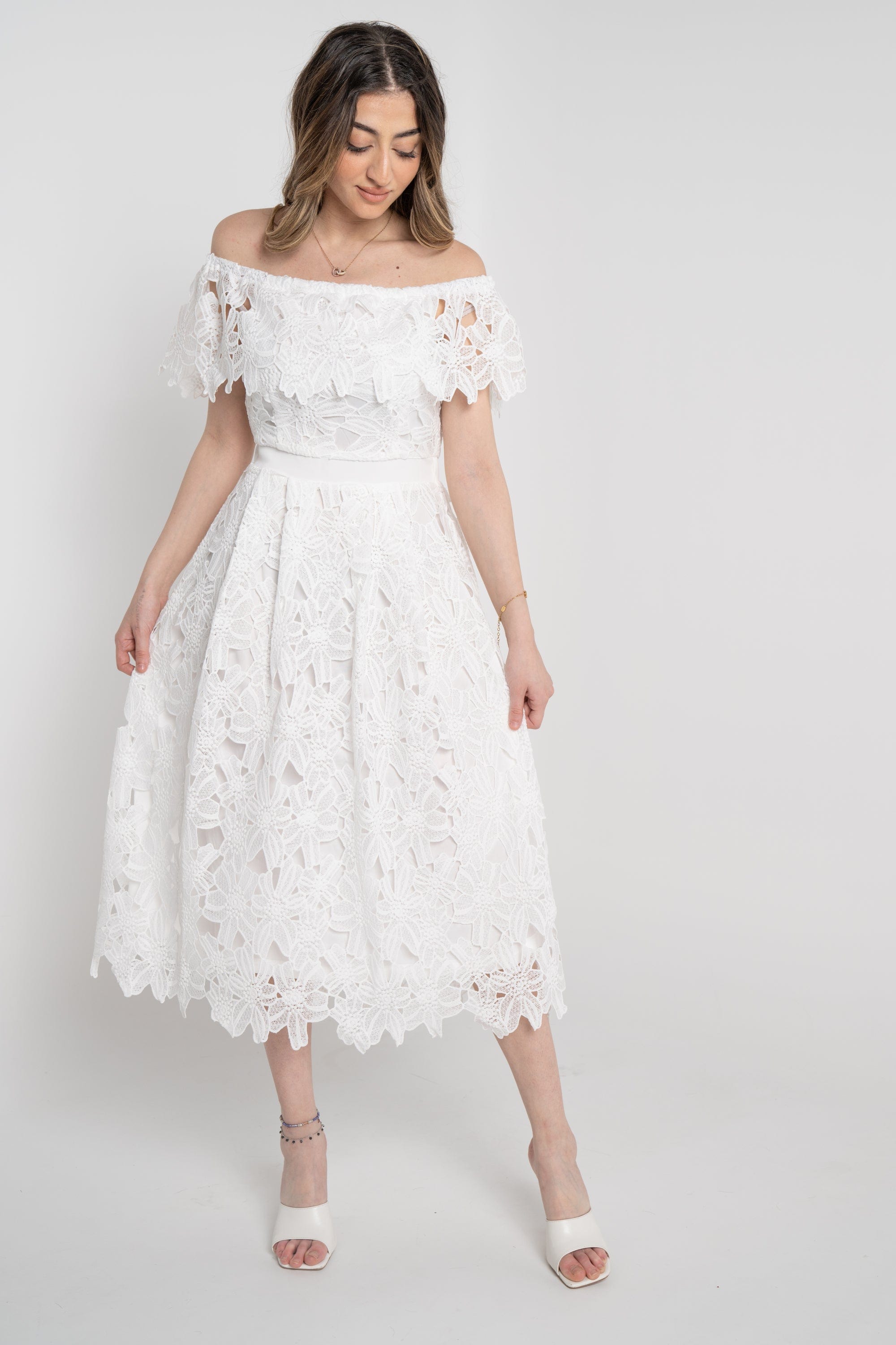 نتشي فستان ميدي مخصر مخرم أوف شولدر نسائي