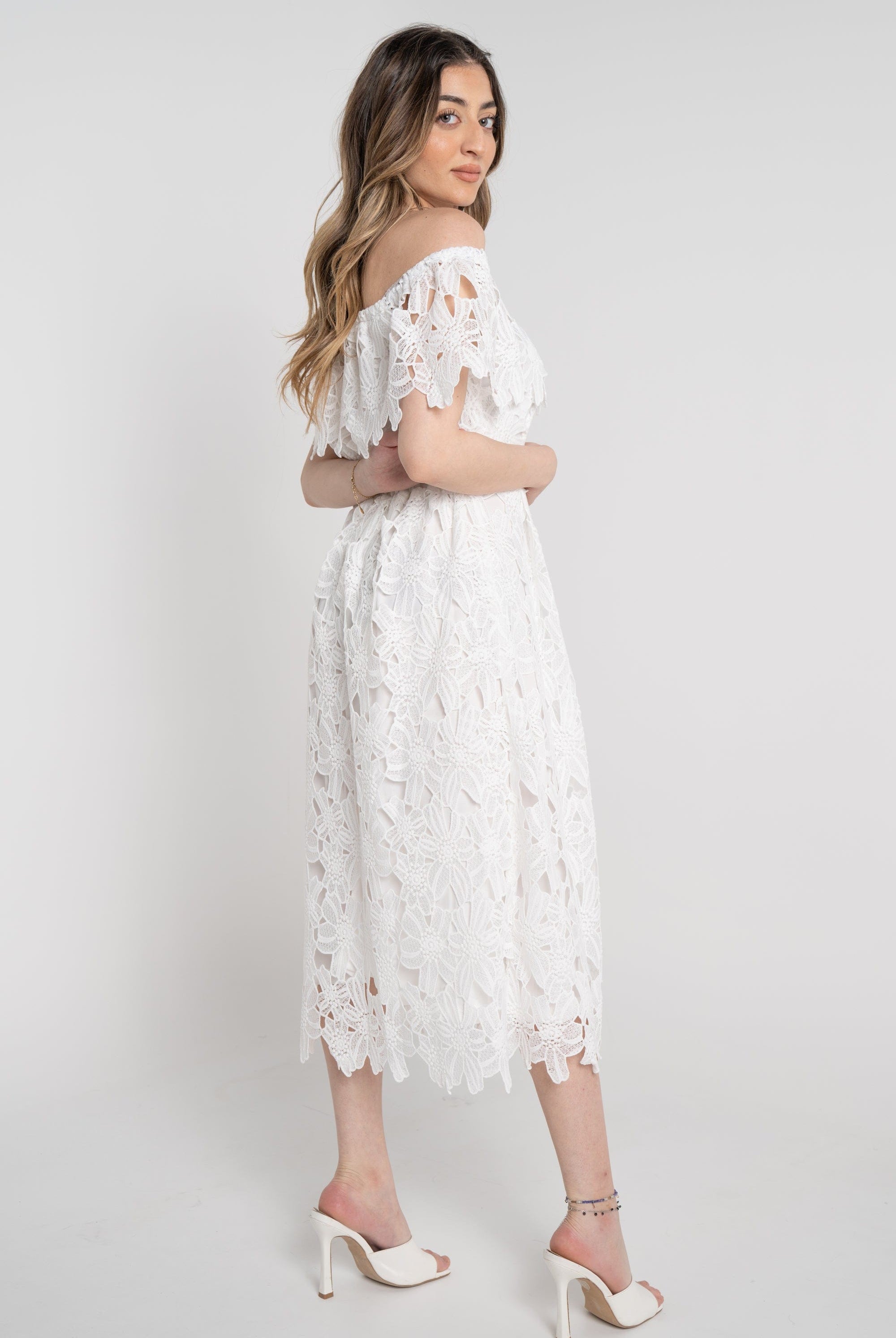 نتشي فستان ميدي مخصر مخرم أوف شولدر نسائي