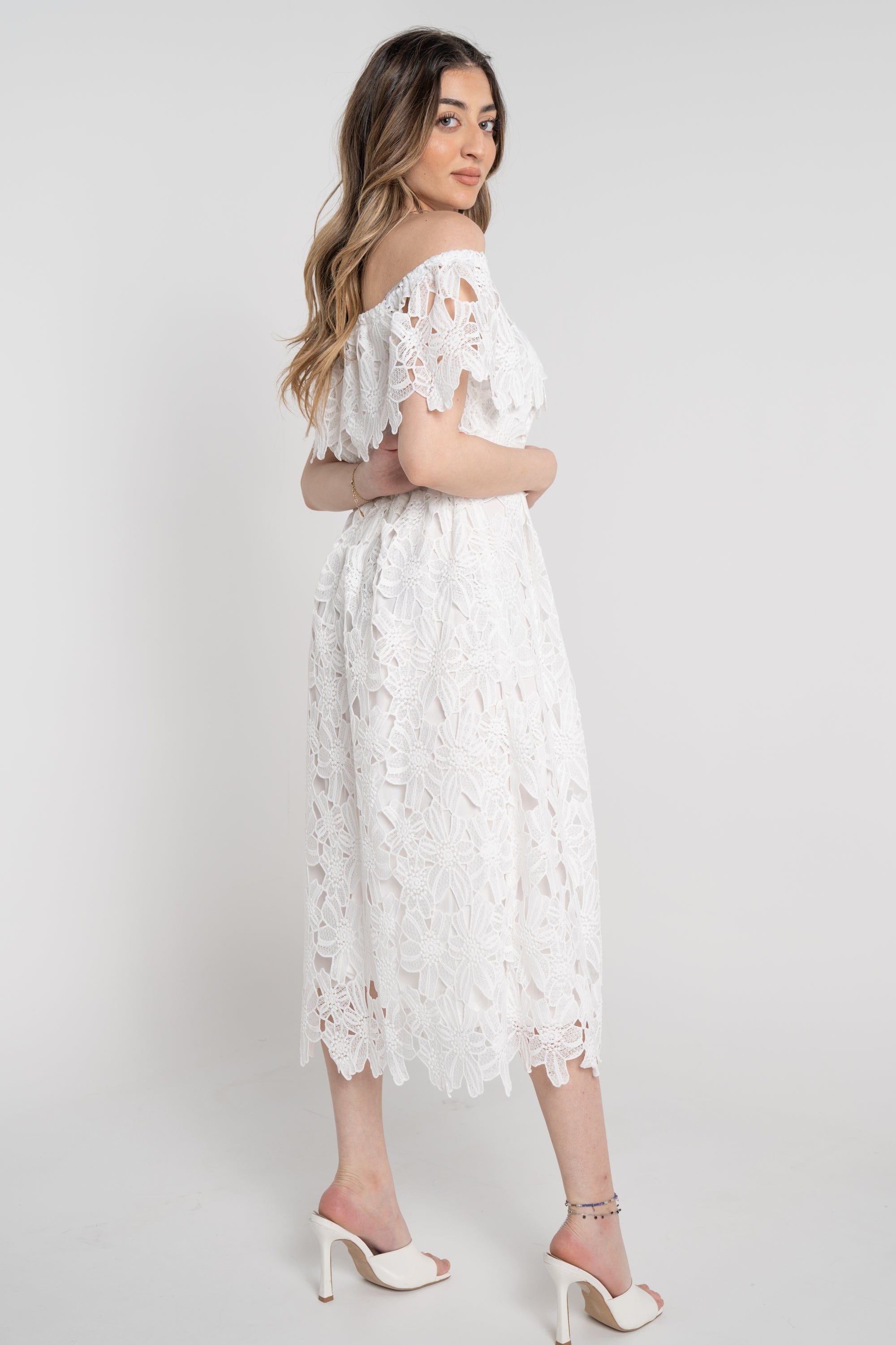 نتشي فستان ميدي مخصر مخرم أوف شولدر نسائي