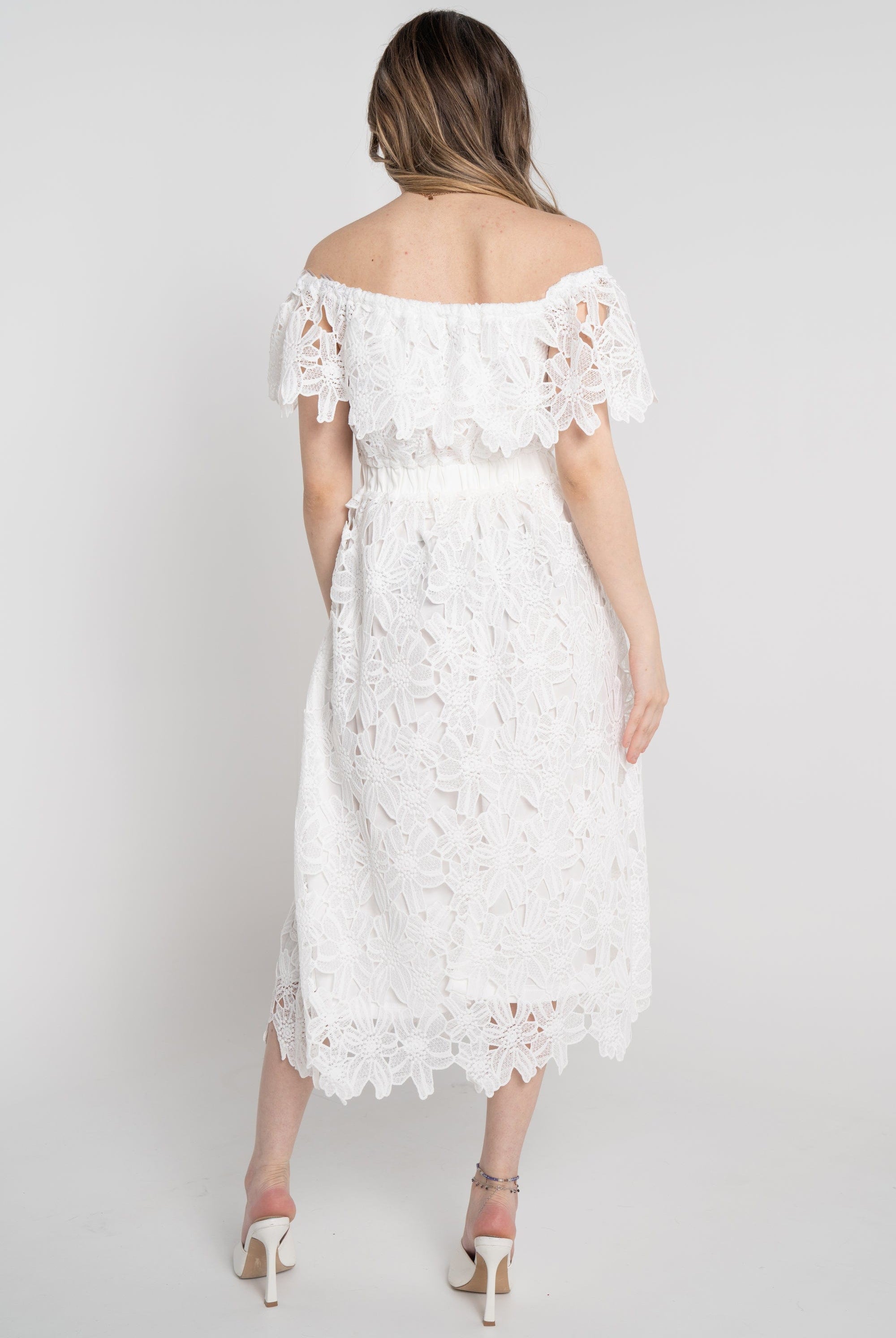 نتشي فستان ميدي مخصر مخرم أوف شولدر نسائي