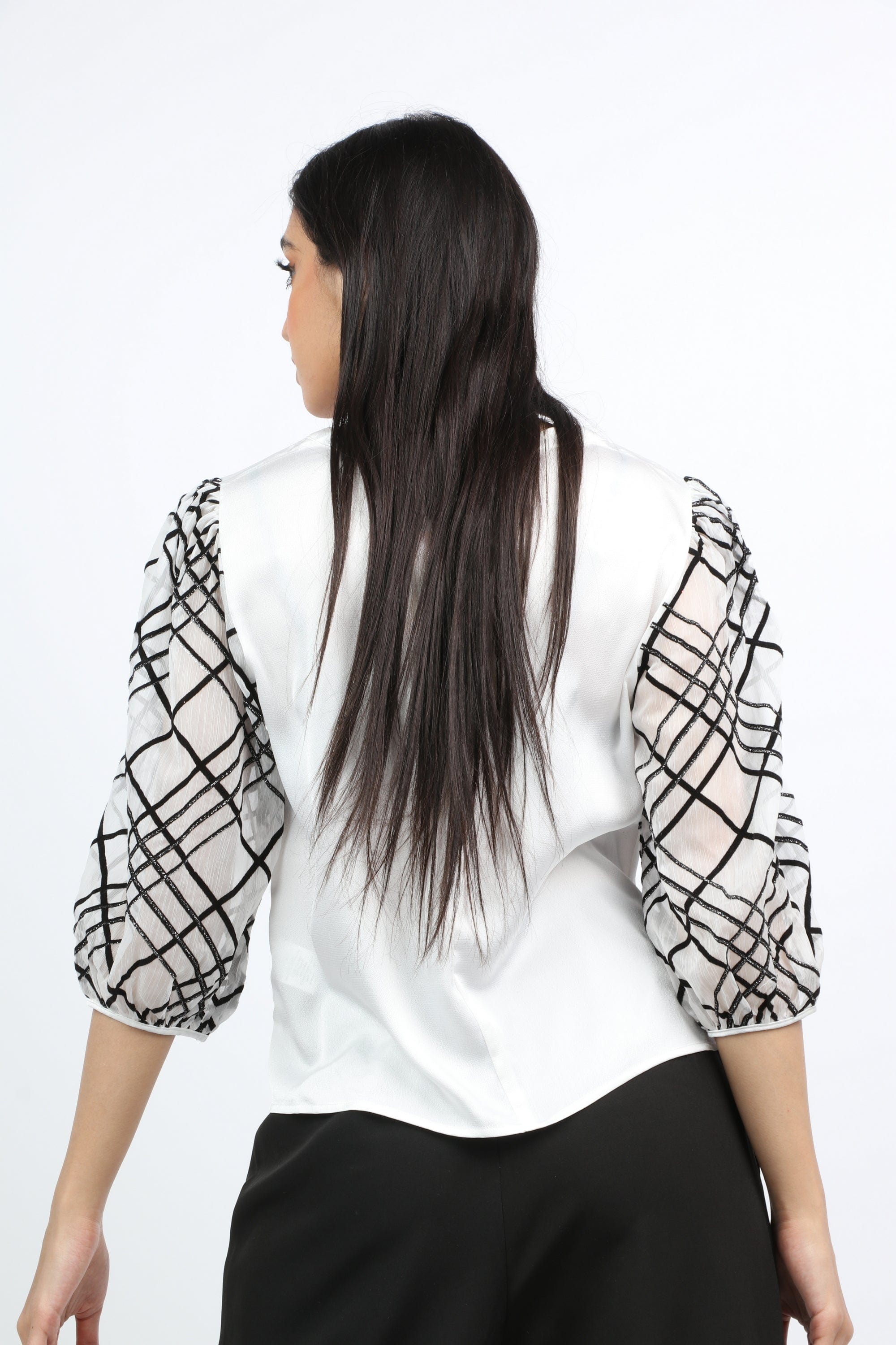 نتشي بلوزة سهرة سادة أكمام طويلة منفوخة نسائي