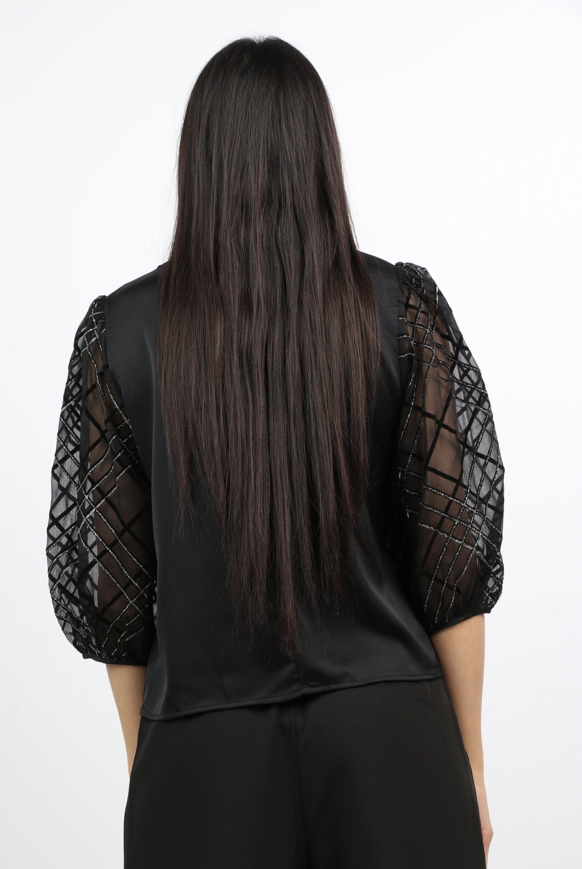 نتشي بلوزة سهرة سادة أكمام طويلة منفوخة نسائي