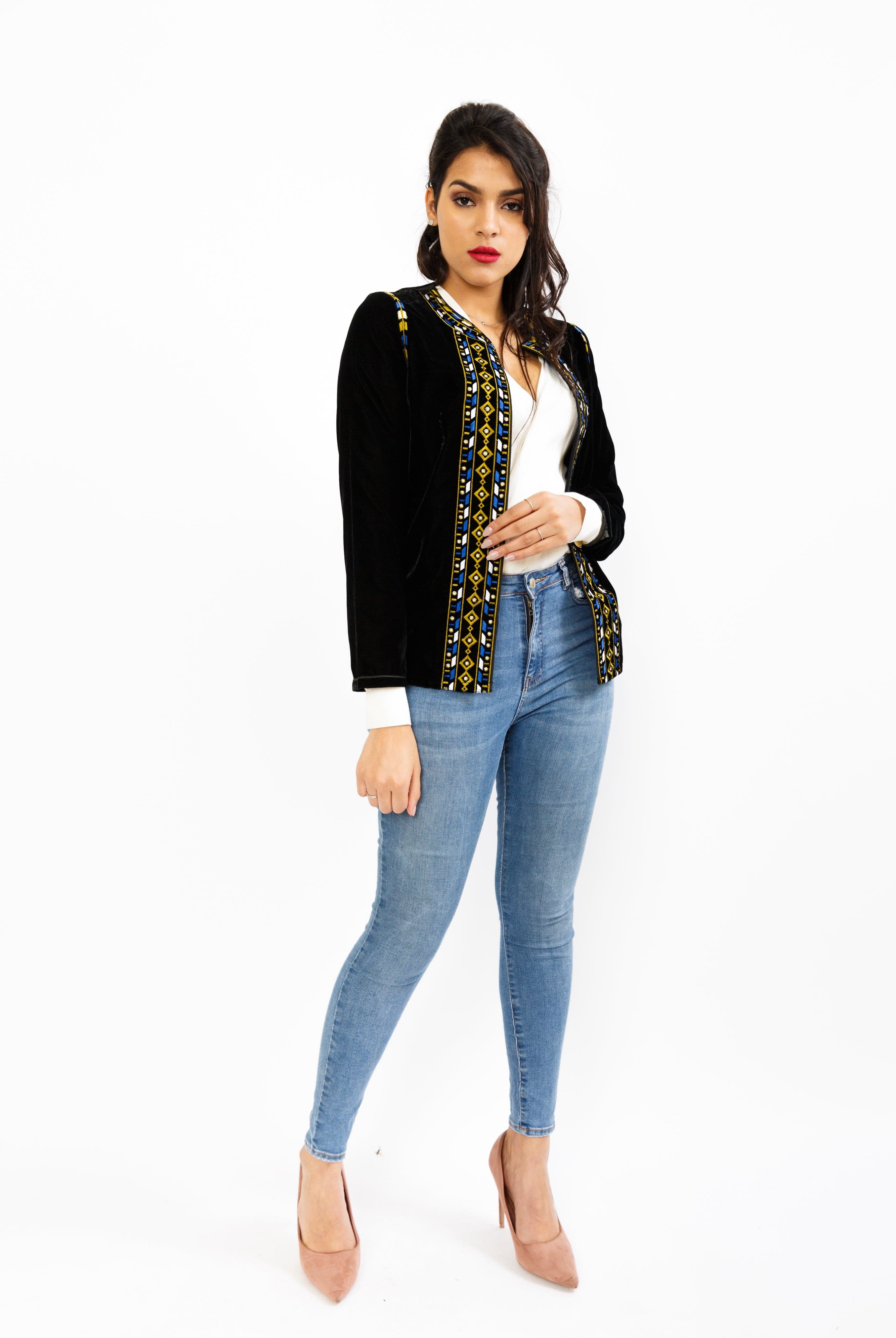 ديامانتين سترة مطرز بالخيوط الملونة طويلة الأكمام أسود