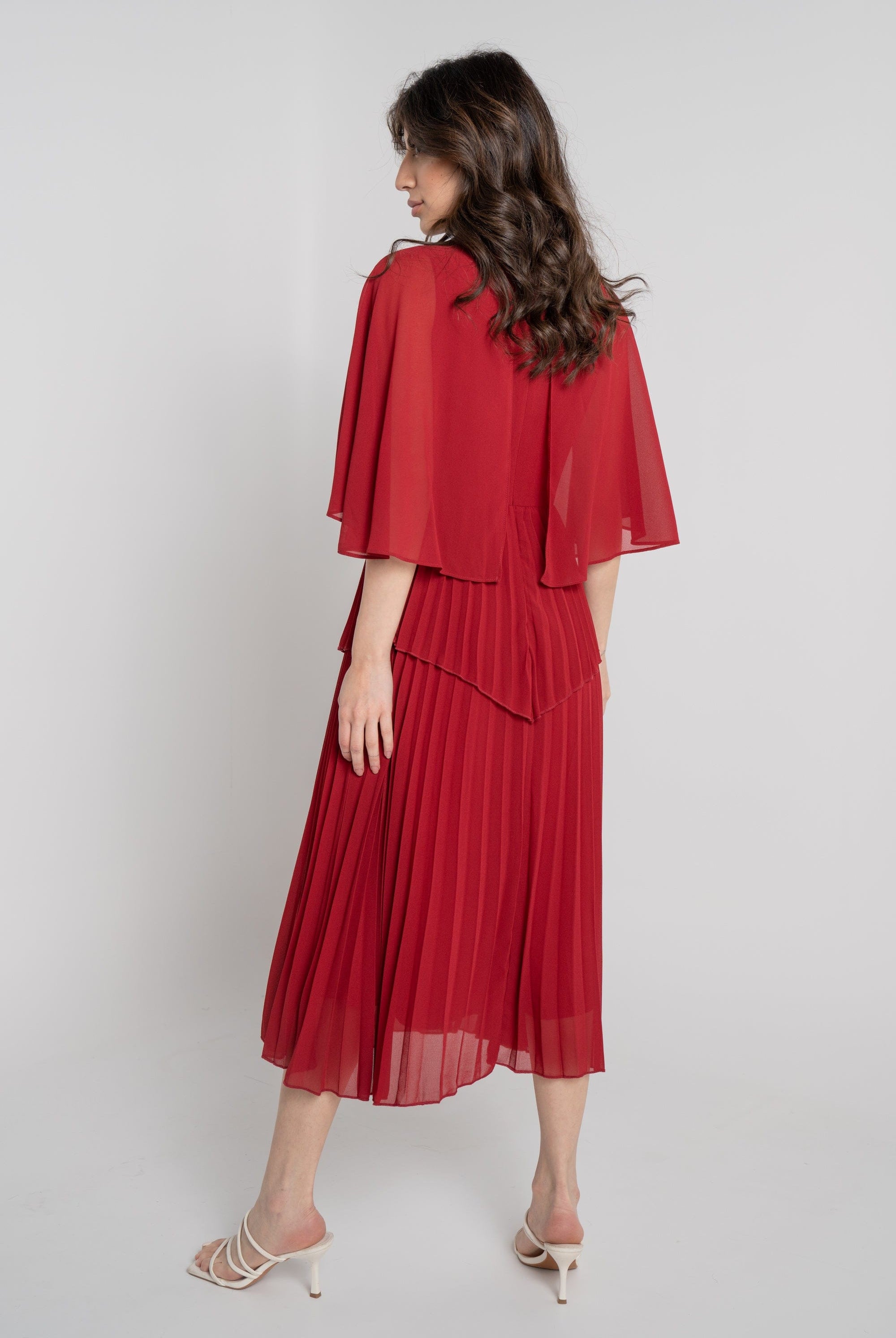 نتشي فستان ميدي سادة بتنورة بليسيه نص كم نسائي