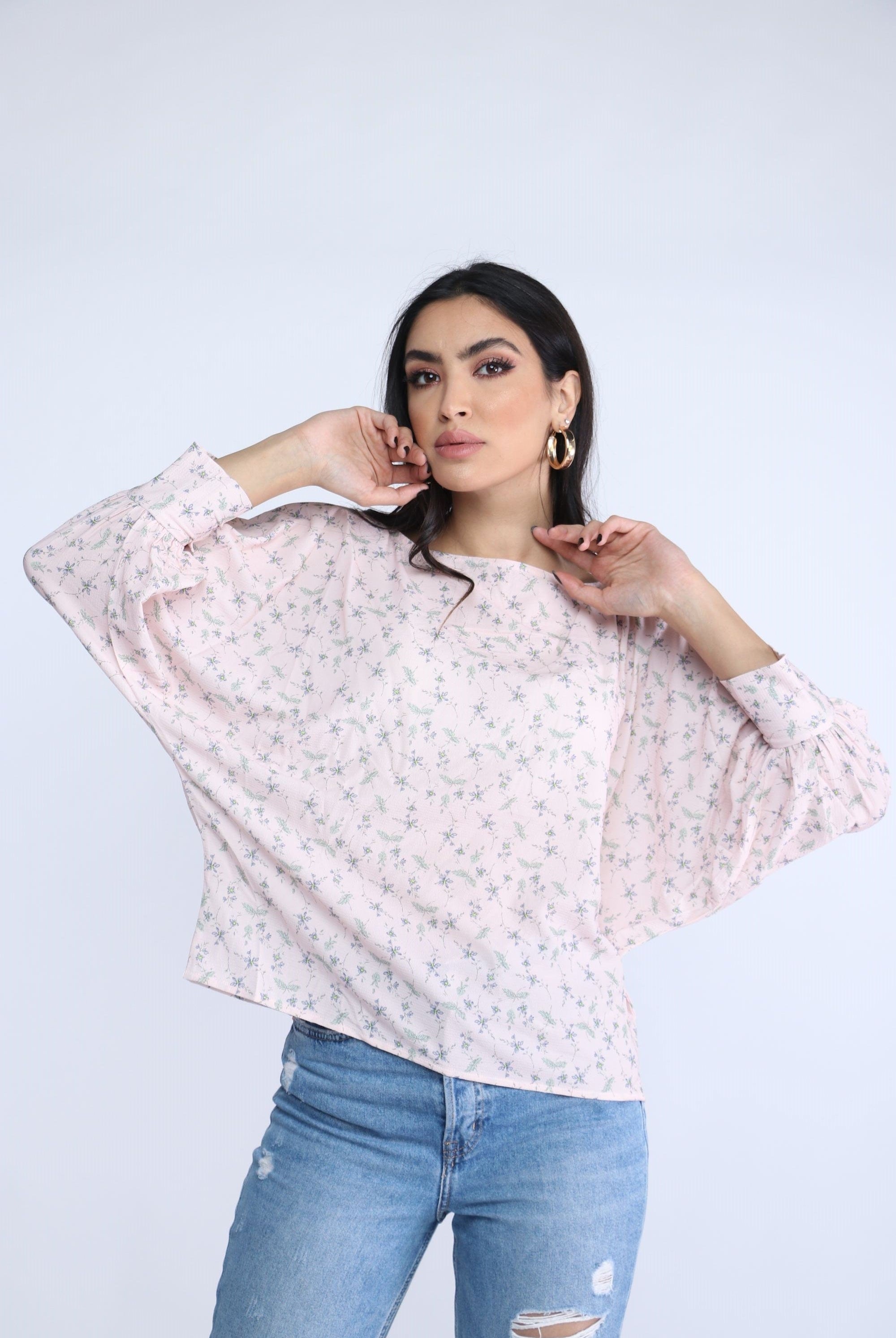 نتشي بلوزة أوفر سايز مشجرة 3/4 كم نسائي