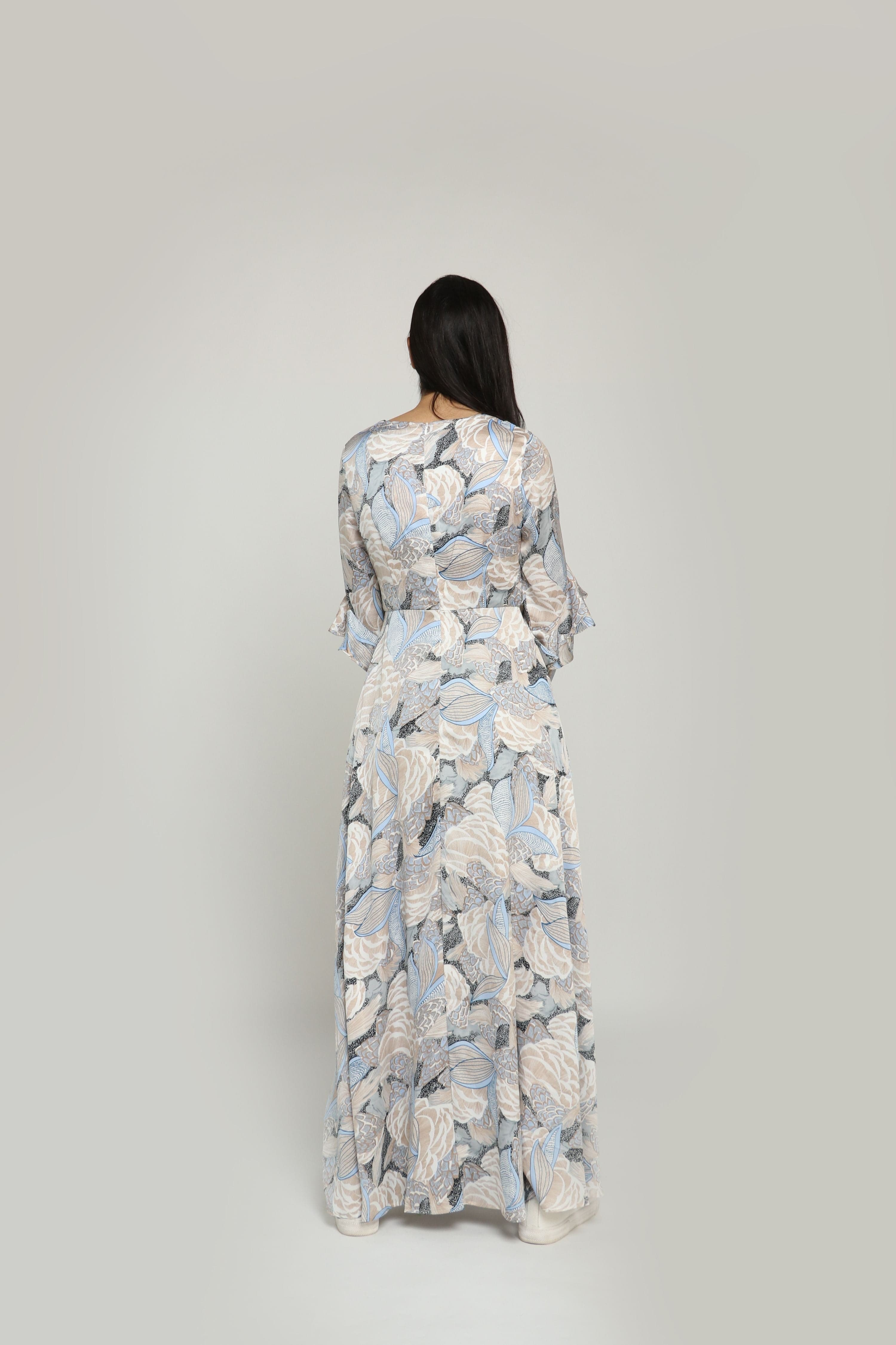 نتشي فستان مورد طويل نسائي مكشكش