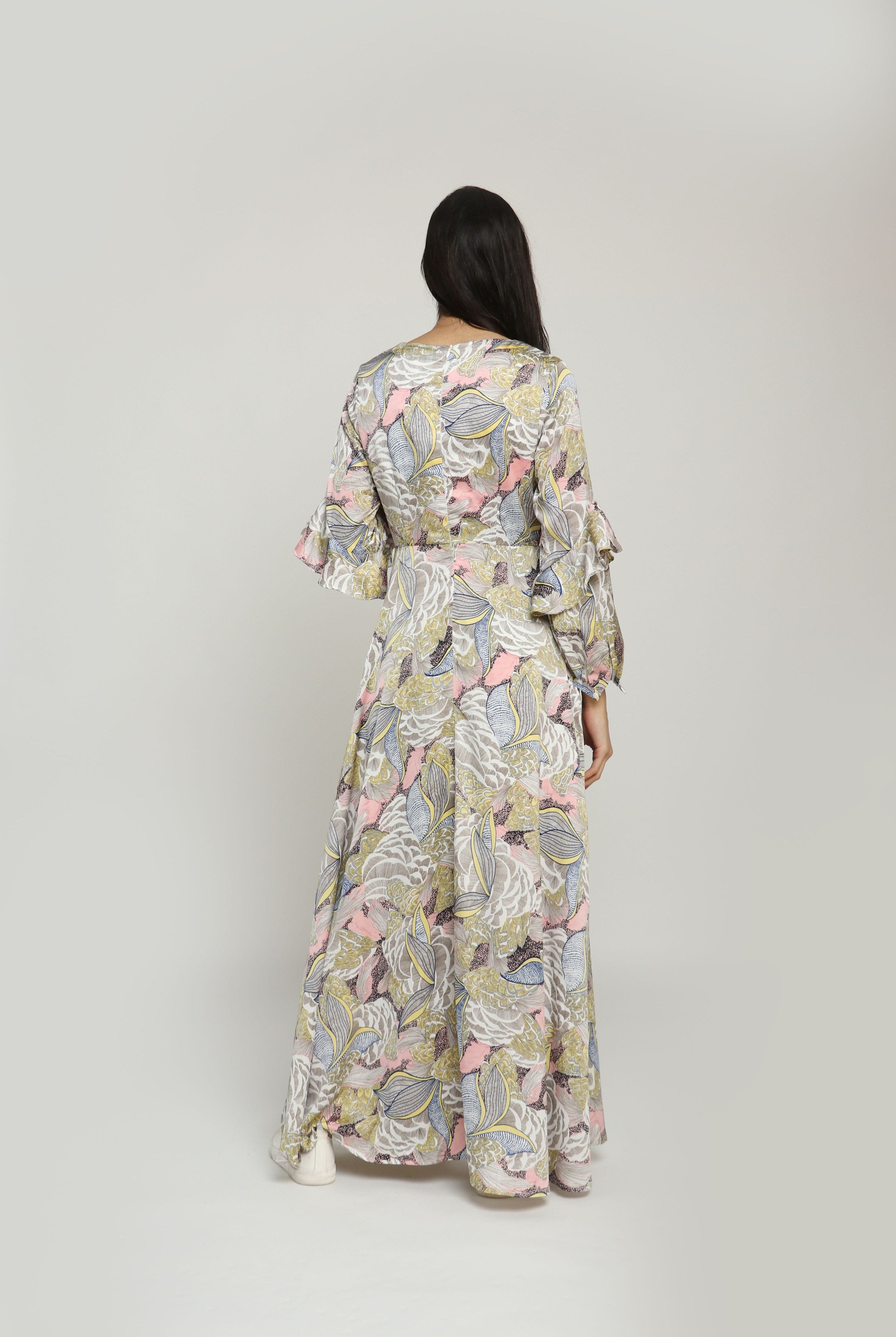 نتشي فستان مورد طويل نسائي مكشكش