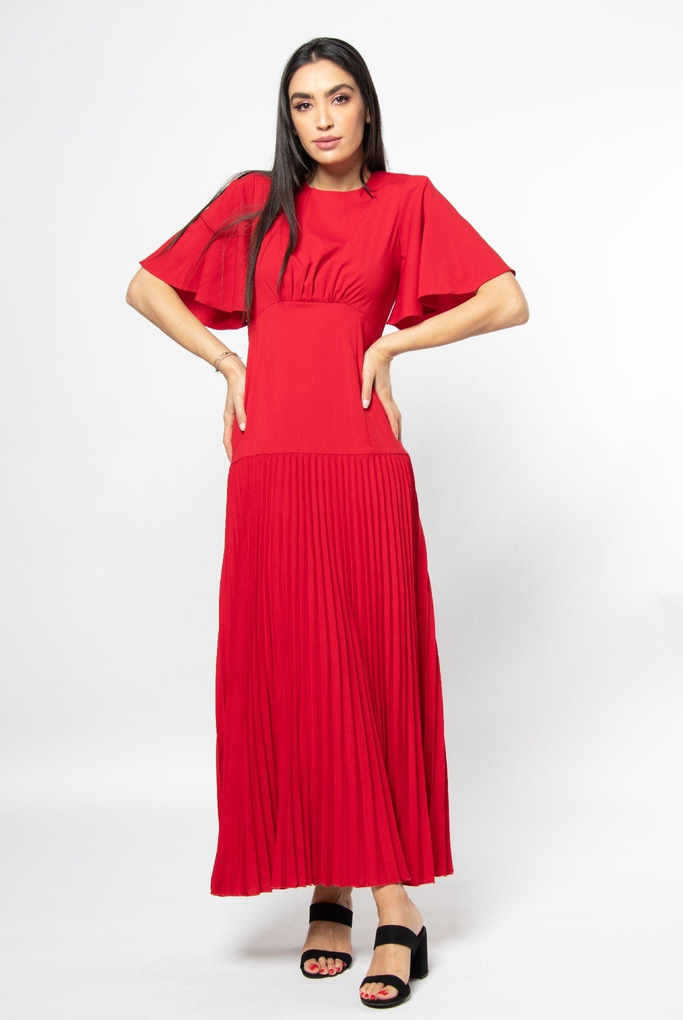 نتشي فستان طويل بيلسيه بأكمام فراشة