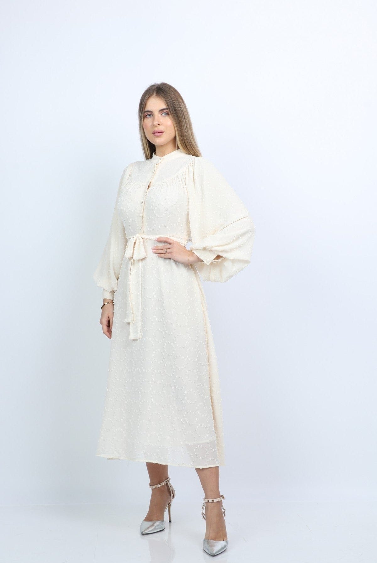 نتشي فستان ميدي كم منفوخ طويلة