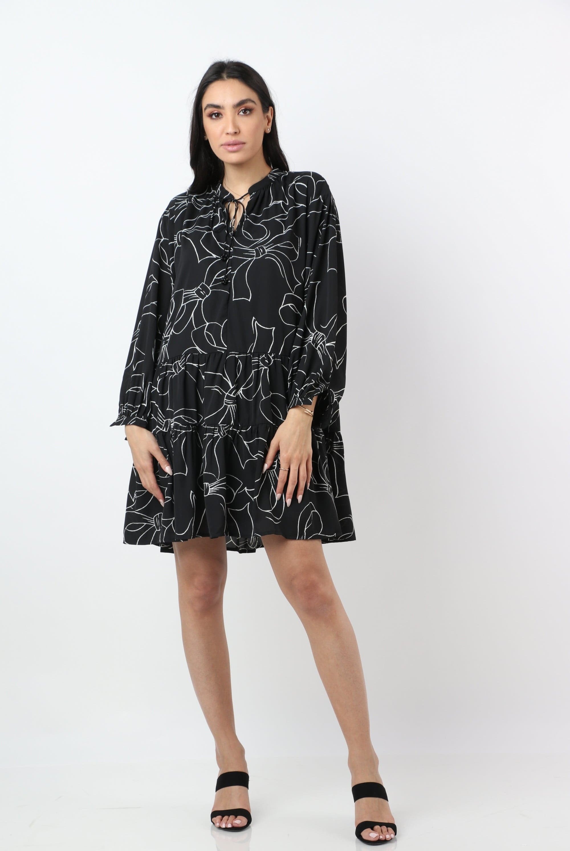 نتشي تونيك كاروهات طويل كم قصير نسائي