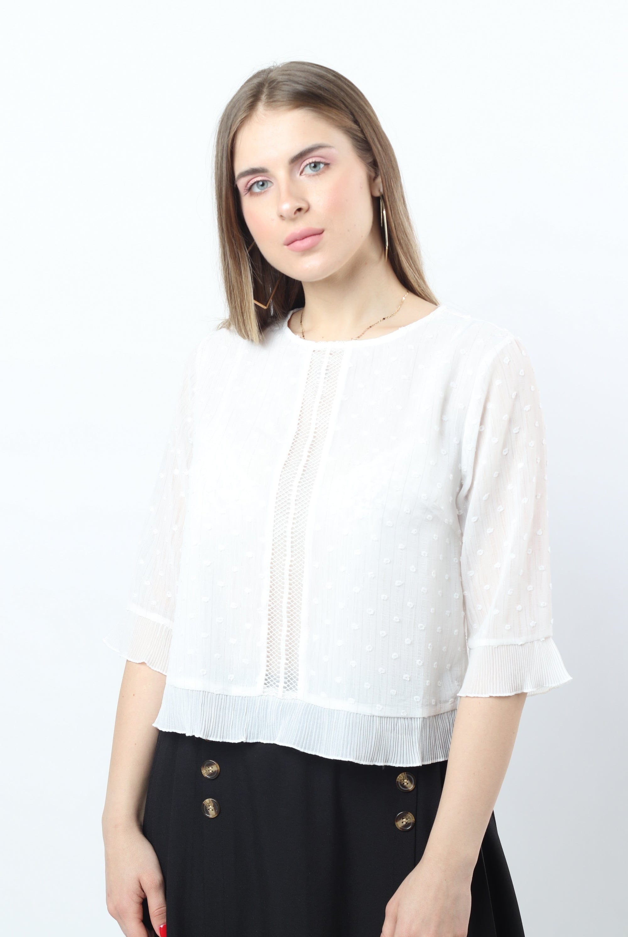 نتشي بلوزة نسائي شيفون برقبة دائرية