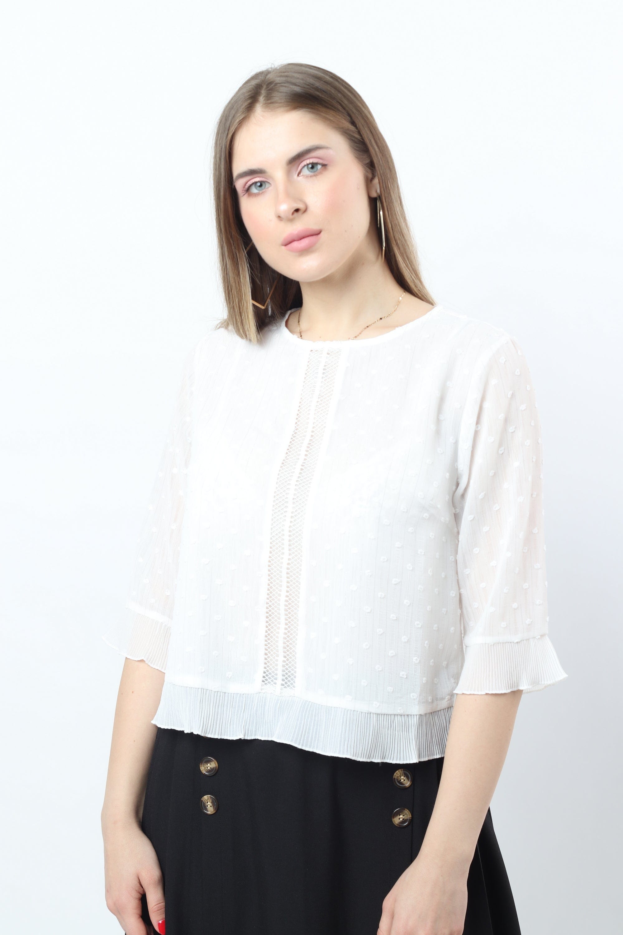 نتشي بلوزة نسائي شيفون برقبة دائرية