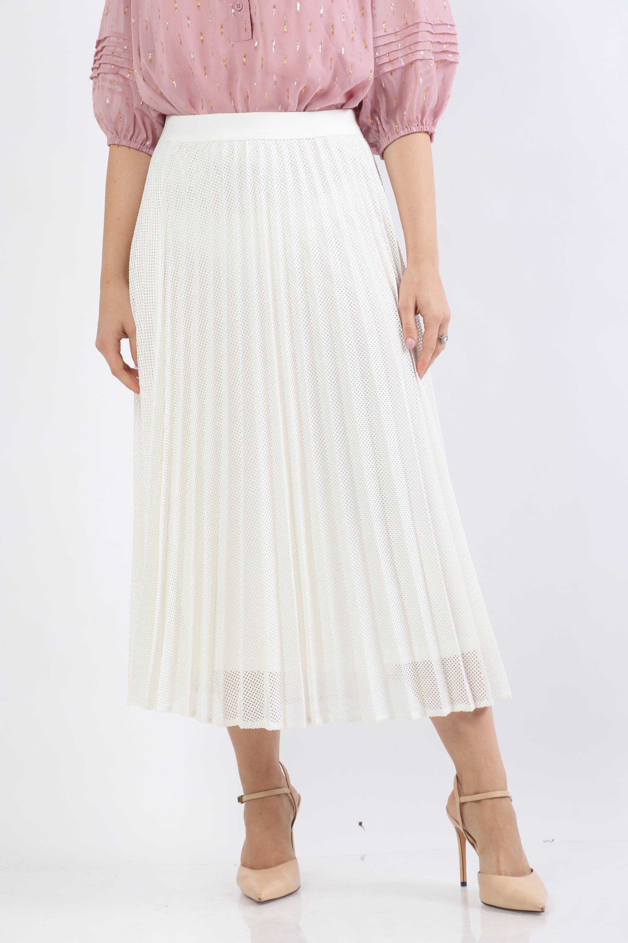 نتشي تنورة ميدي هاي ويست بكسرات