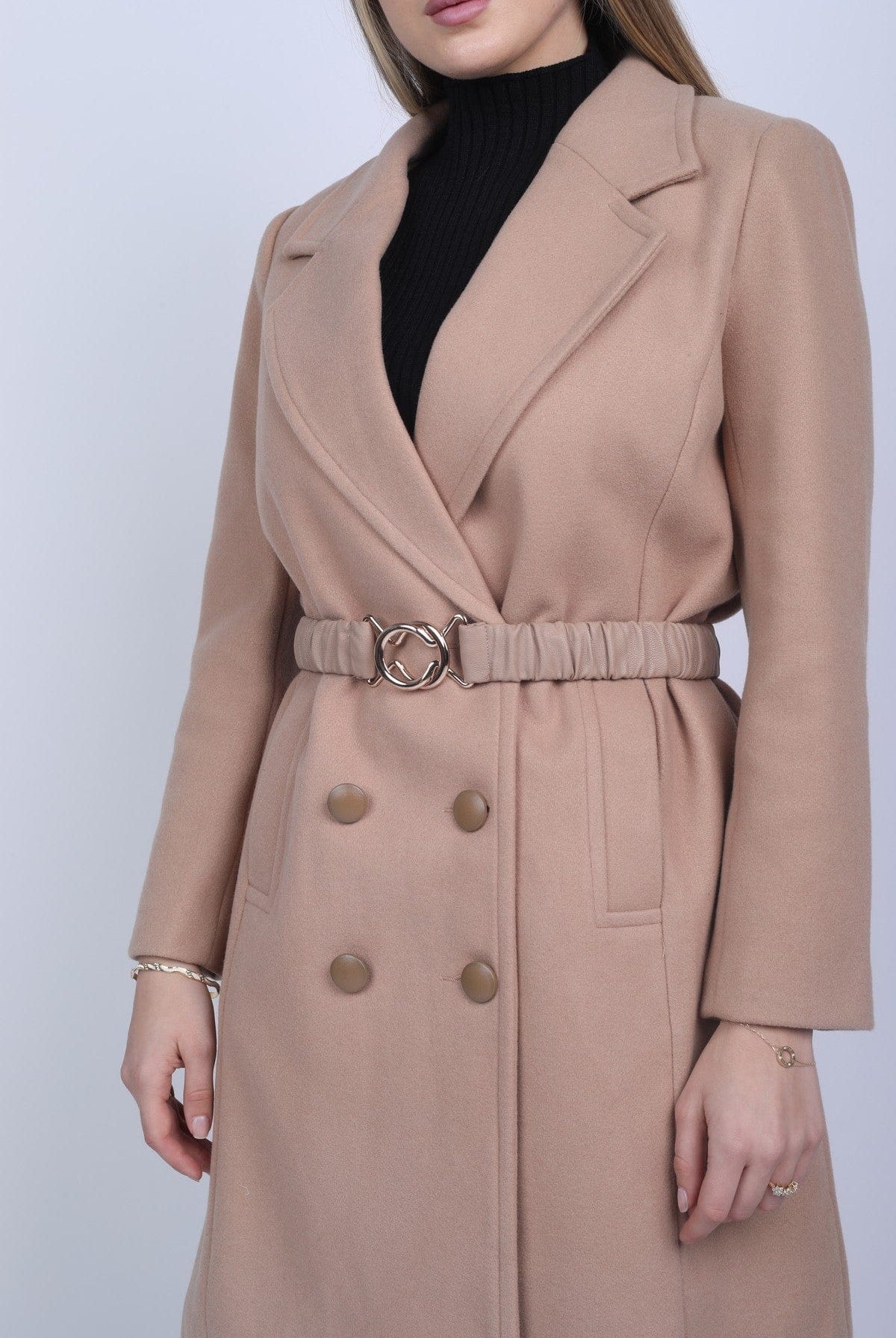 نتشي سترة طويلة بأزرار وحزام على الخصر كم طويل نسائي