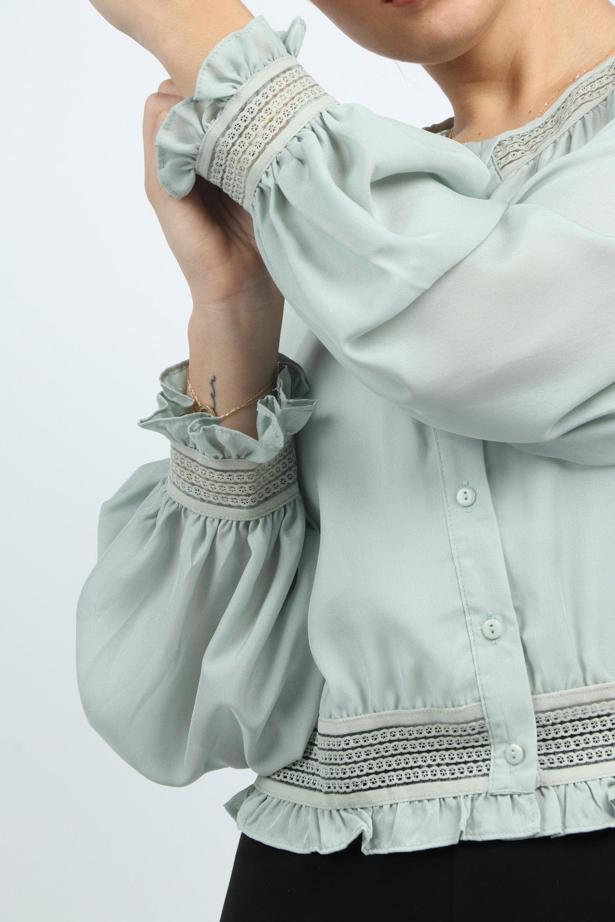 نتشي بلوزة رسمية واسعة كم طويل بأساور مكشكشة نسائي