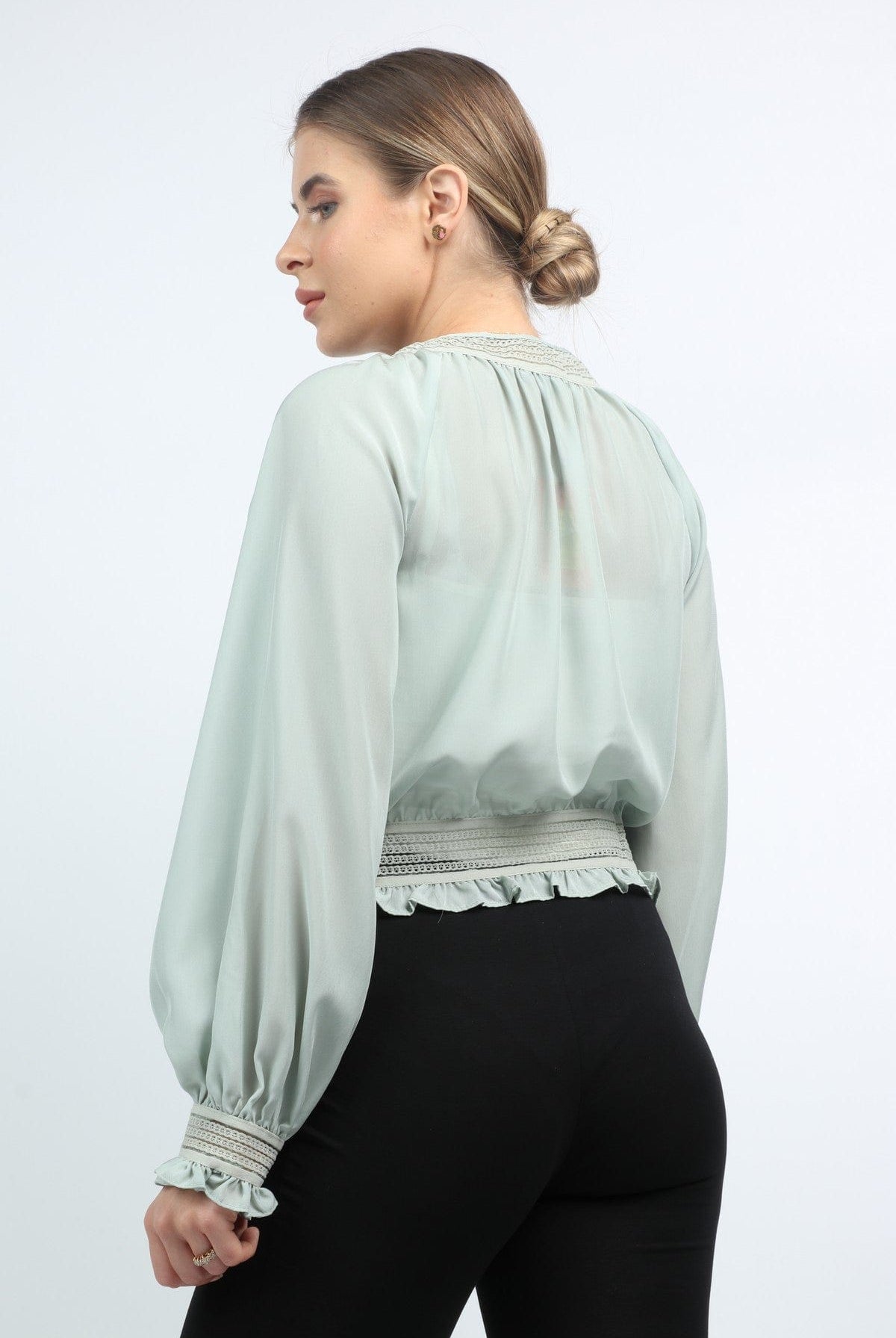 نتشي بلوزة رسمية واسعة كم طويل بأساور مكشكشة نسائي