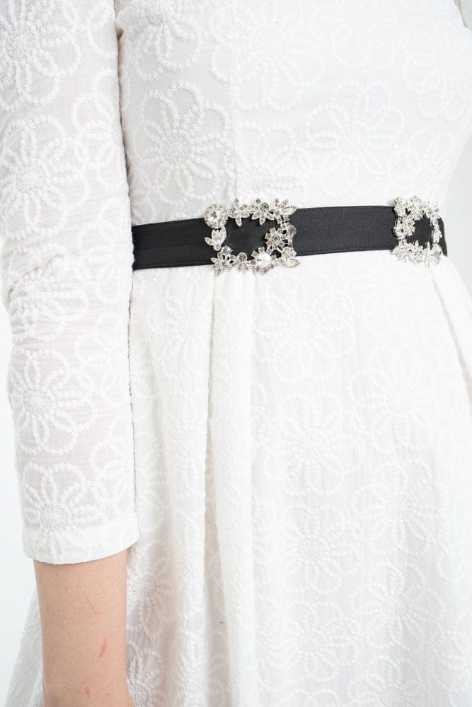 نتشي حزام بتوكتين مربعة منقوشة أسود