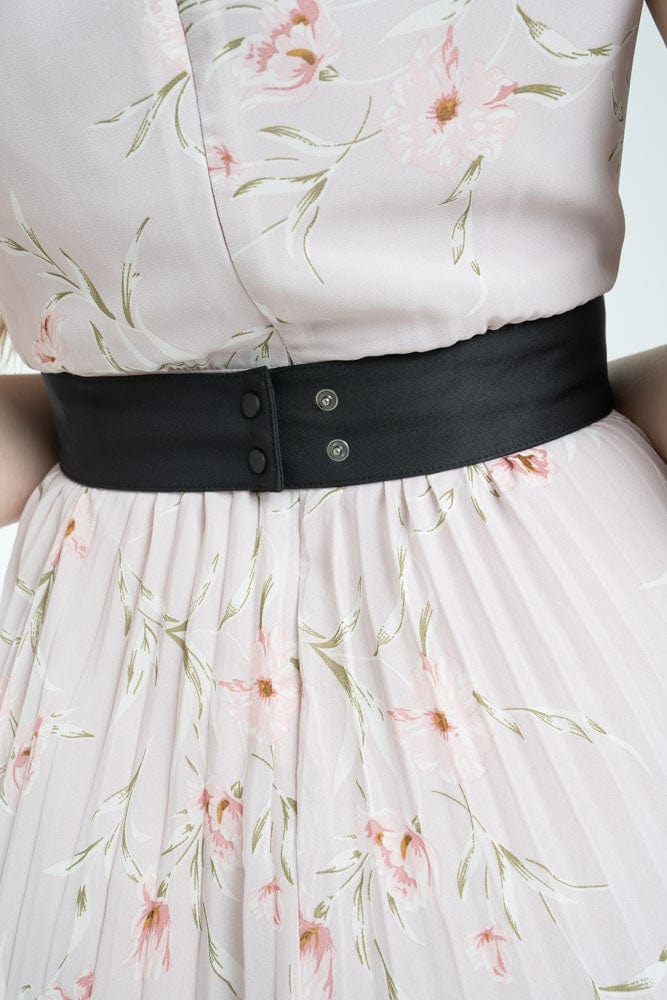 نتشي حزام عريض مع 3 وردات نسائي أسود