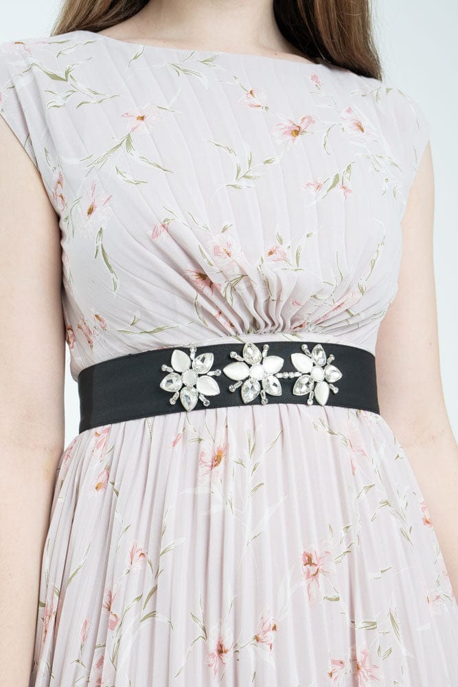 نتشي حزام عريض مع 3 وردات نسائي أسود