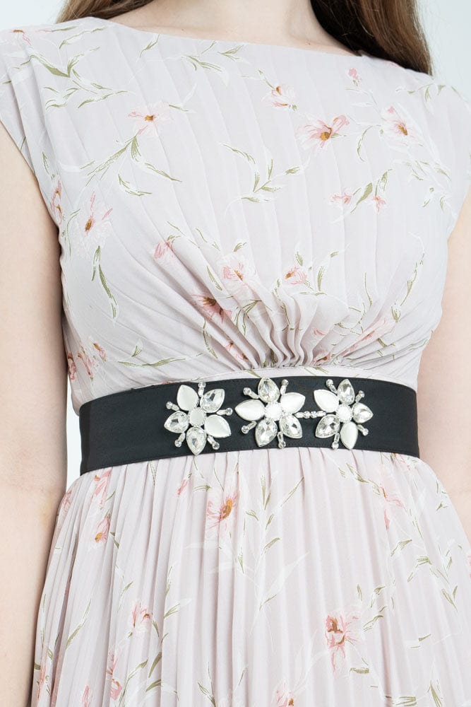 نتشي حزام عريض مع 3 وردات نسائي أسود