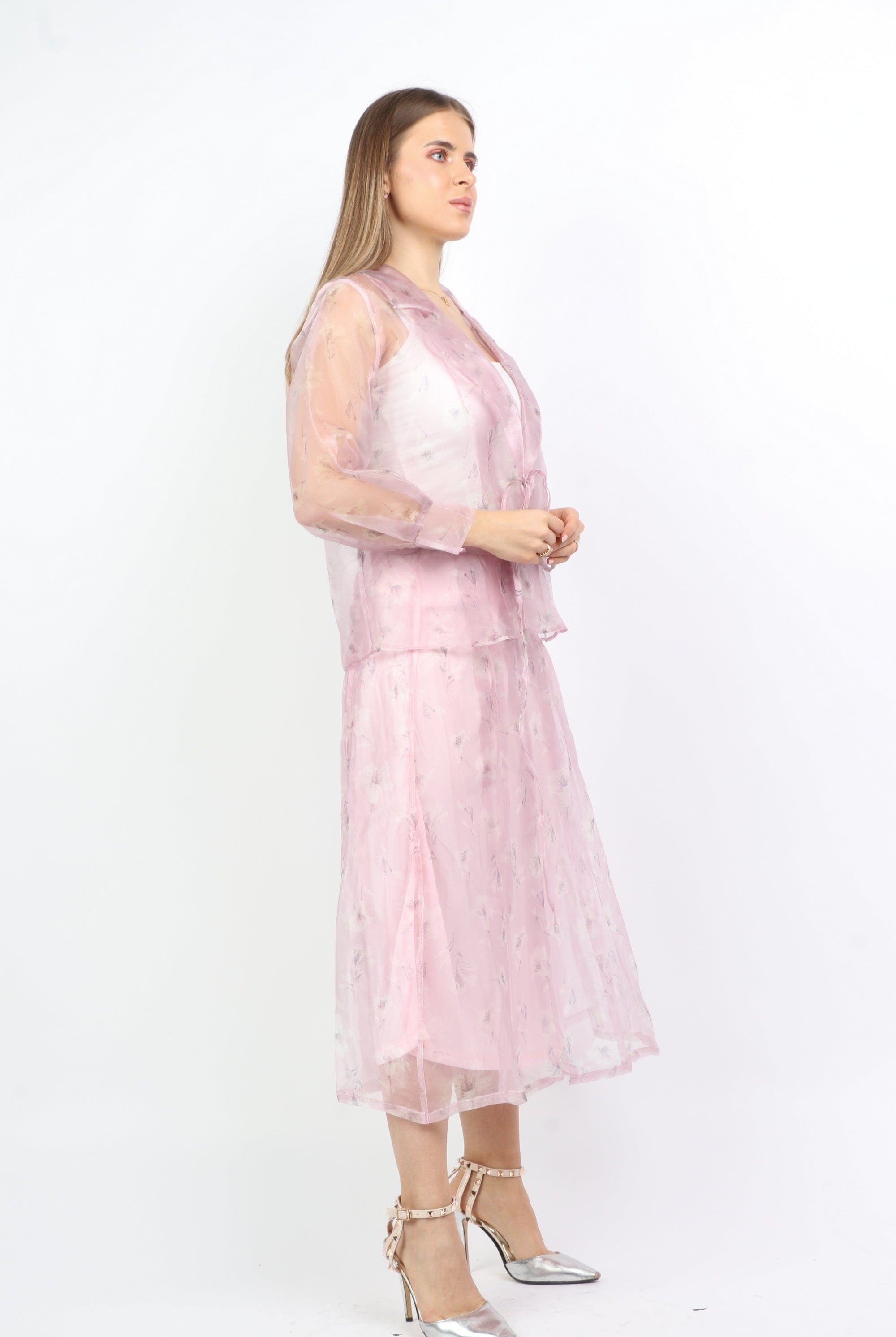 نتشي بلوزة شيفون مشجرة شفافة بياقة كم طويل نسائي