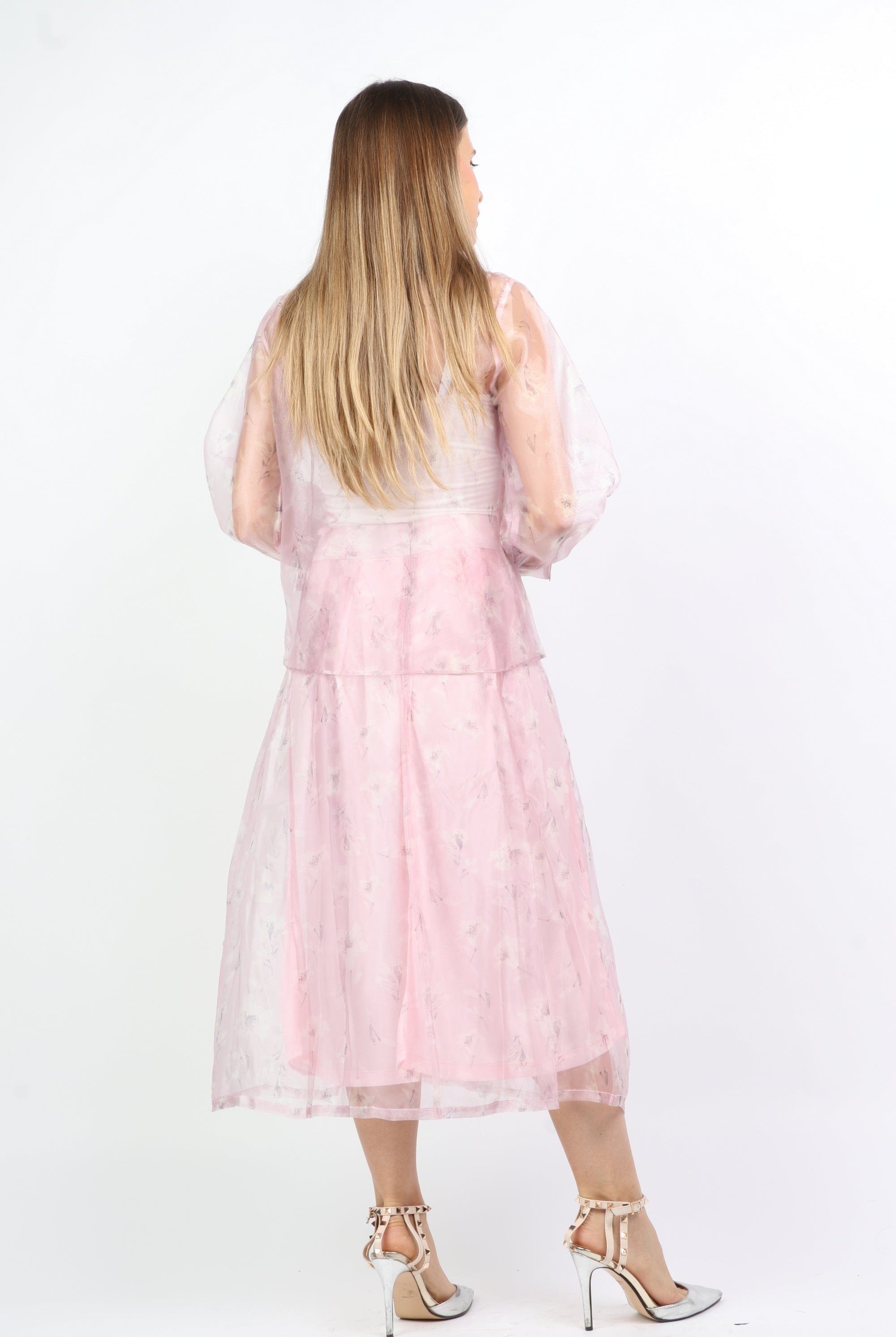 نتشي بلوزة شيفون مشجرة شفافة بياقة كم طويل نسائي