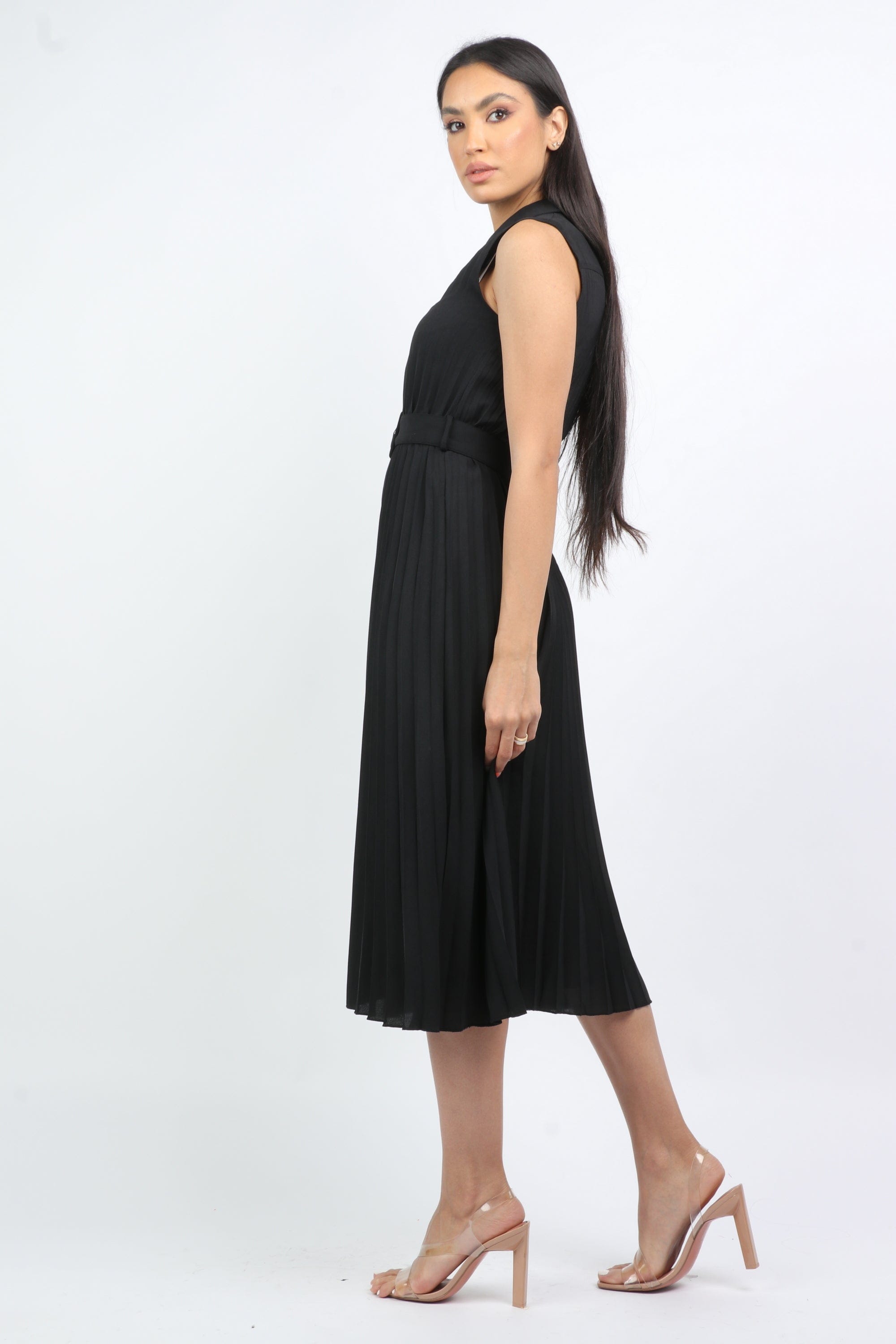 نتشي فستان قصير بحزام على الخصر كت وأزرار أمامية بليسية نسائي