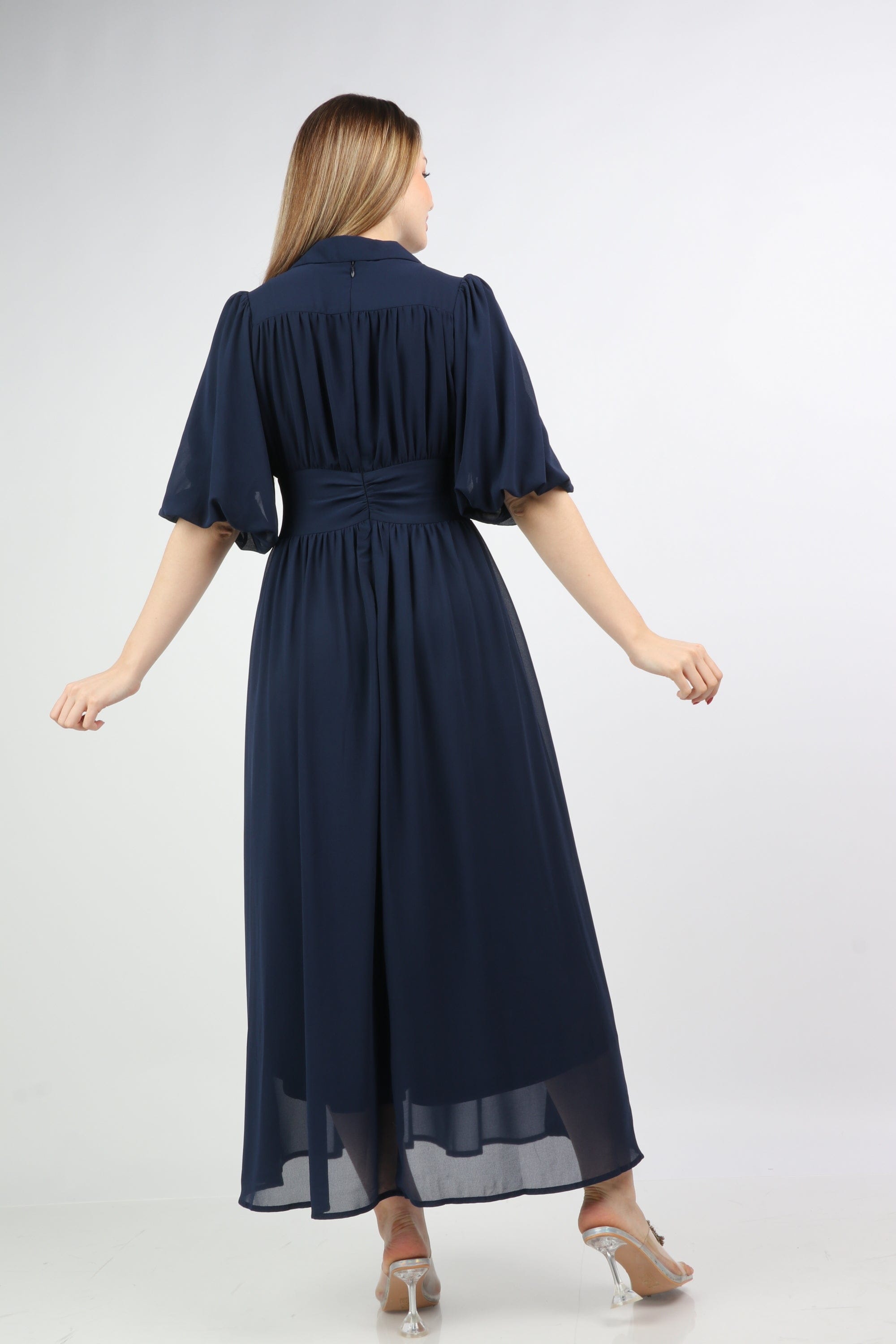 نتشي فستان كلاسيكي مخصر منفوش سادة 3/4 كم نسائي