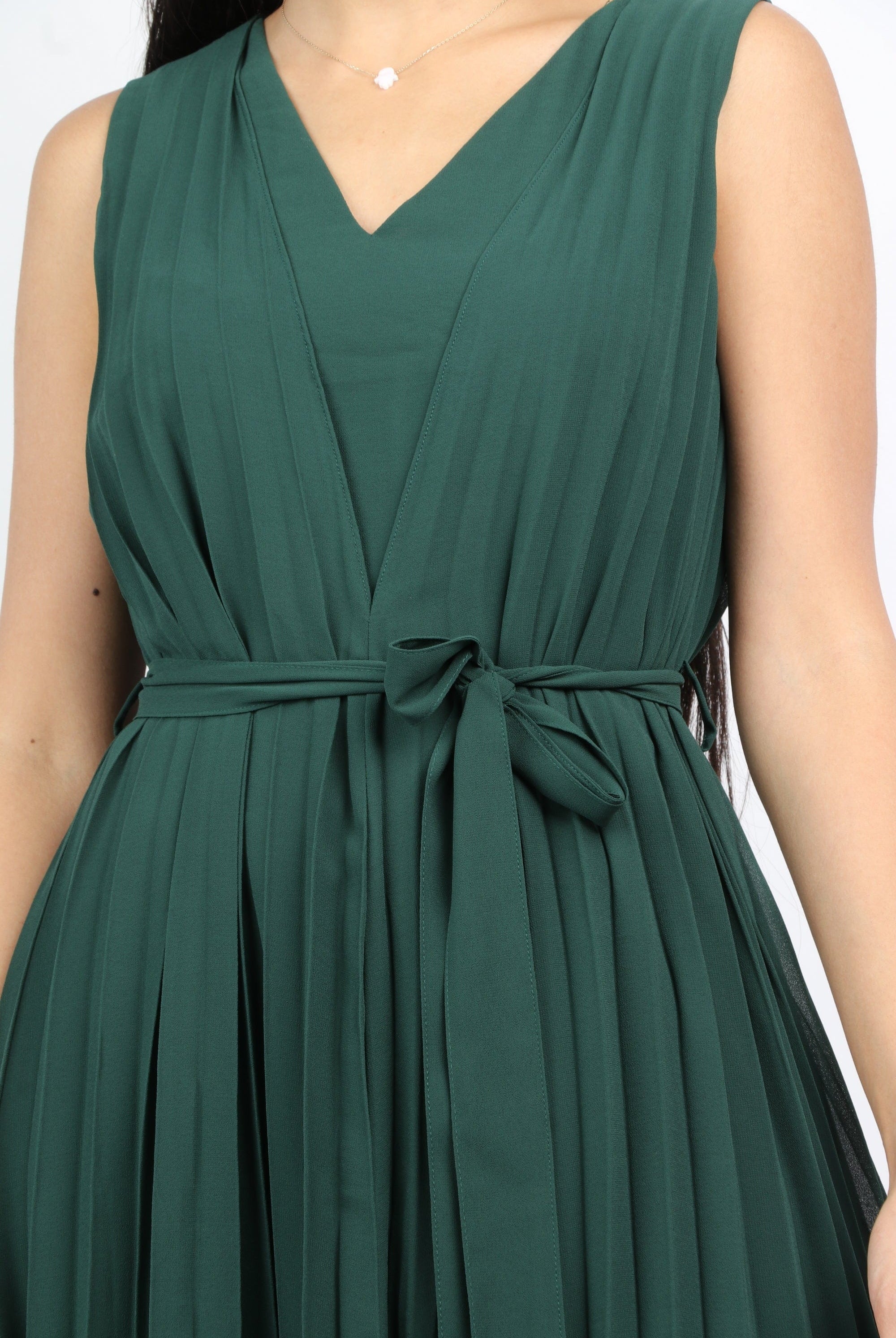 نتشي فستان ميدي بيليسيه برباط خصر بدون كم