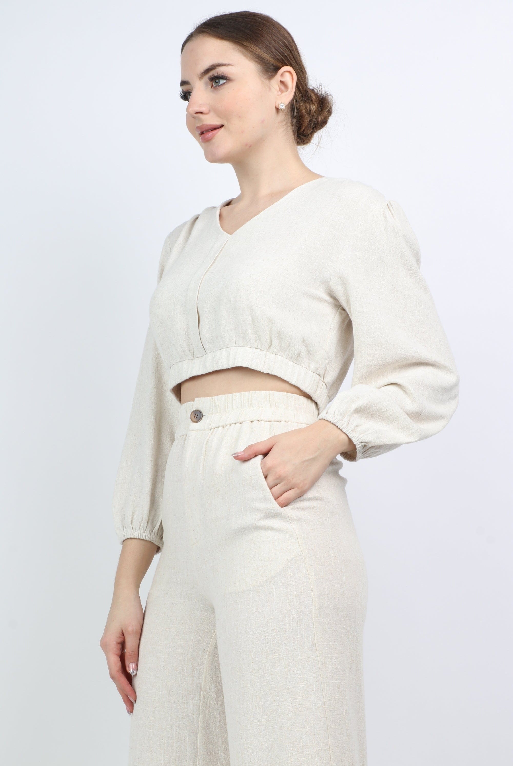 نتشي بلوزة نص بطن سبعة كم طويل منفوخ نسائي