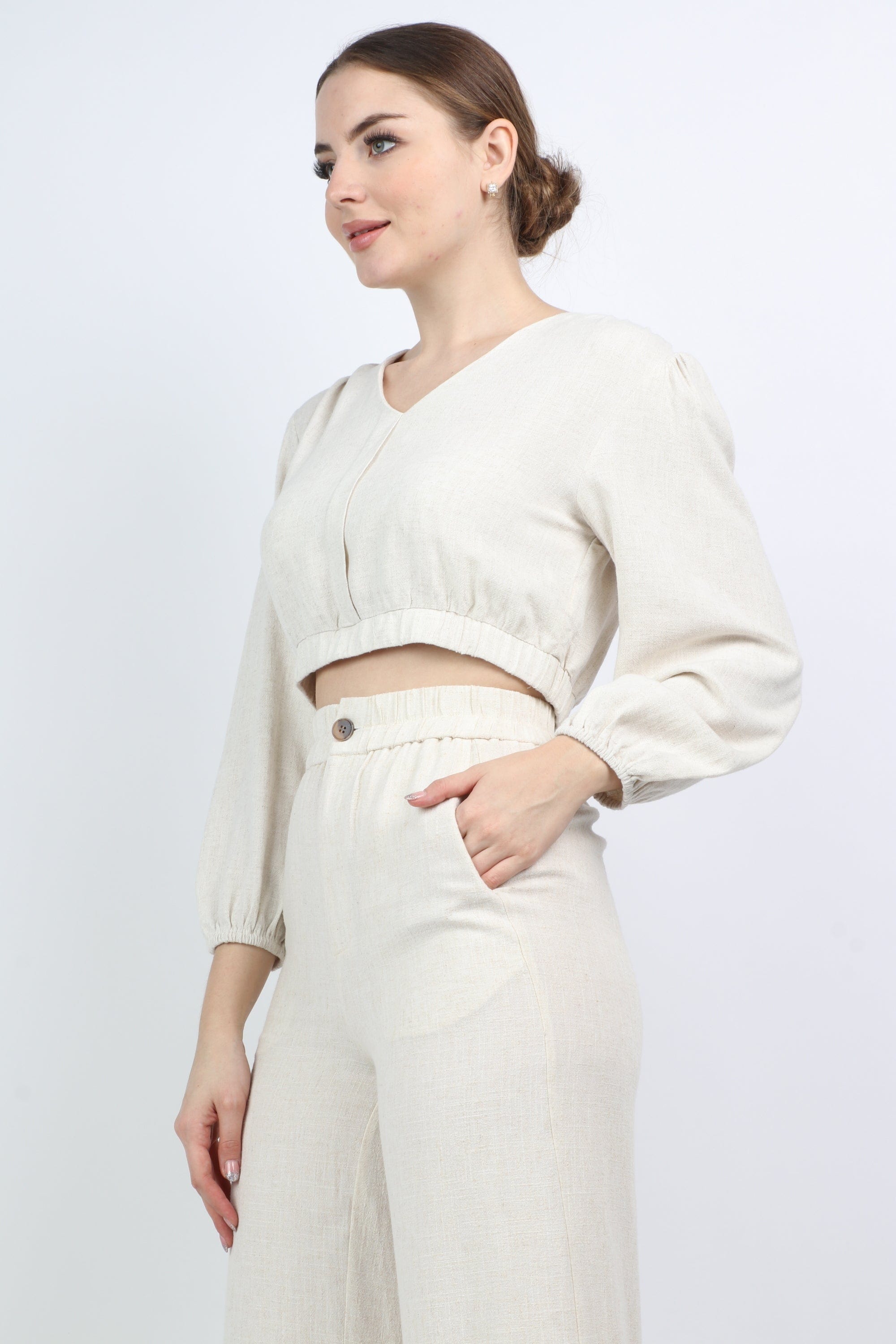 نتشي بلوزة نص بطن سبعة كم طويل منفوخ نسائي