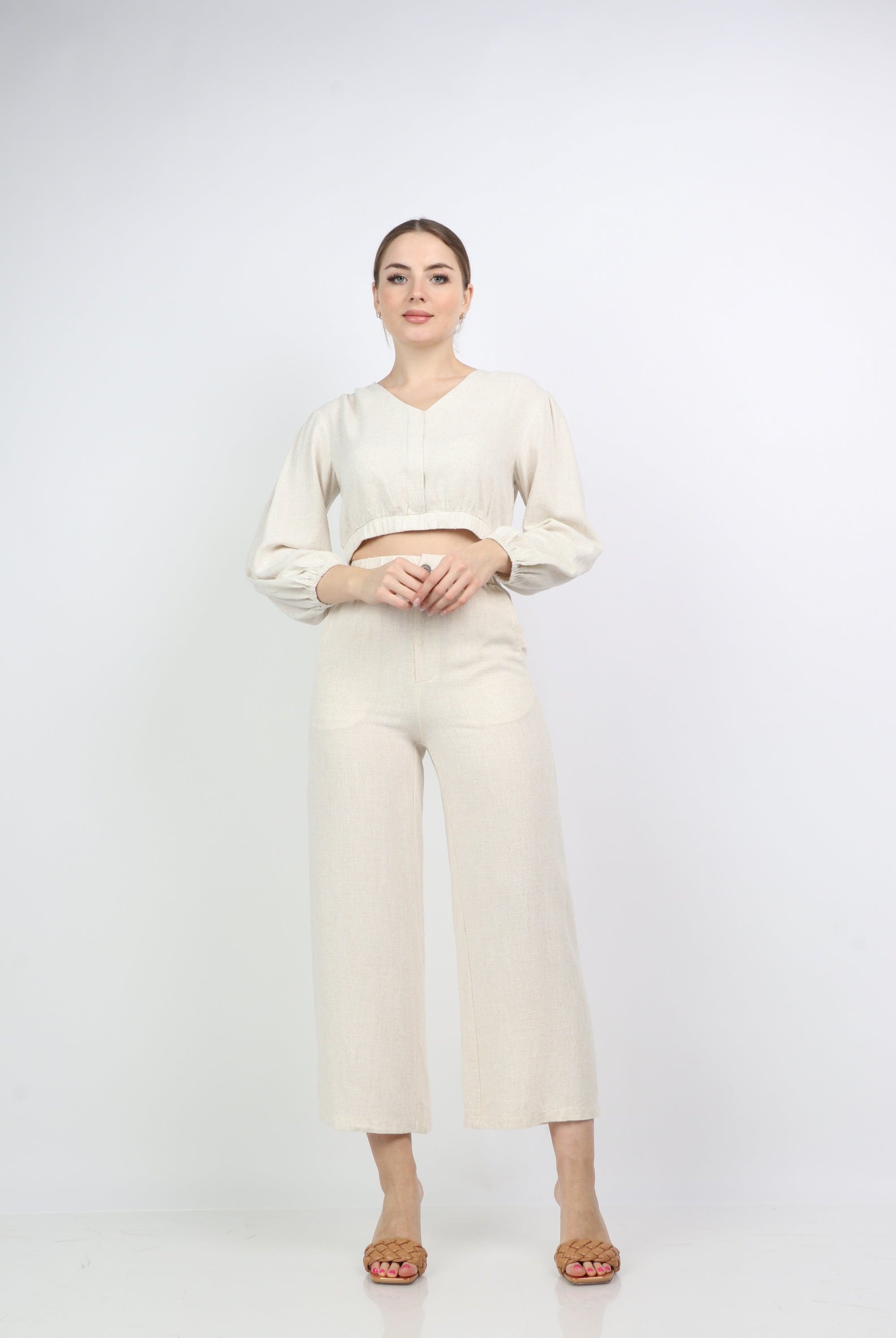 نتشي بلوزة نص بطن سبعة كم طويل منفوخ نسائي