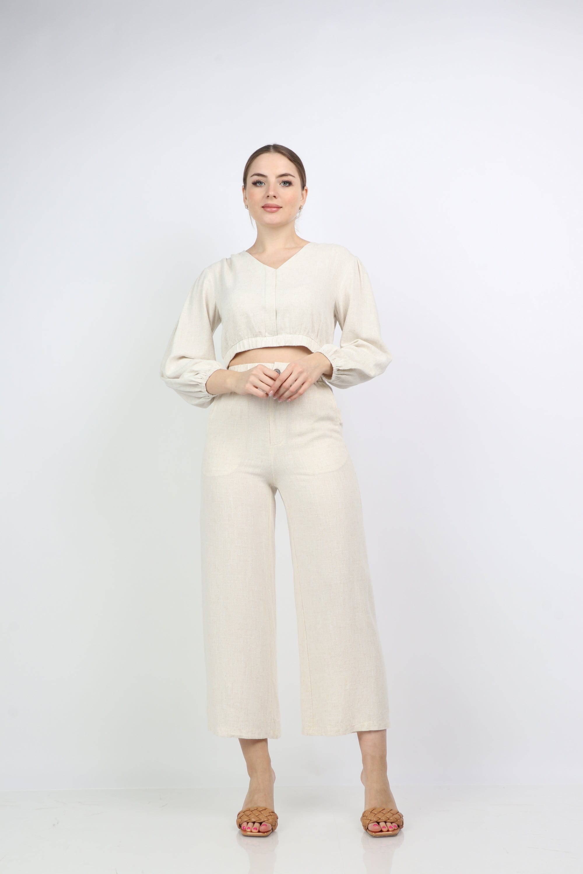 نتشي بلوزة نص بطن سبعة كم طويل منفوخ نسائي