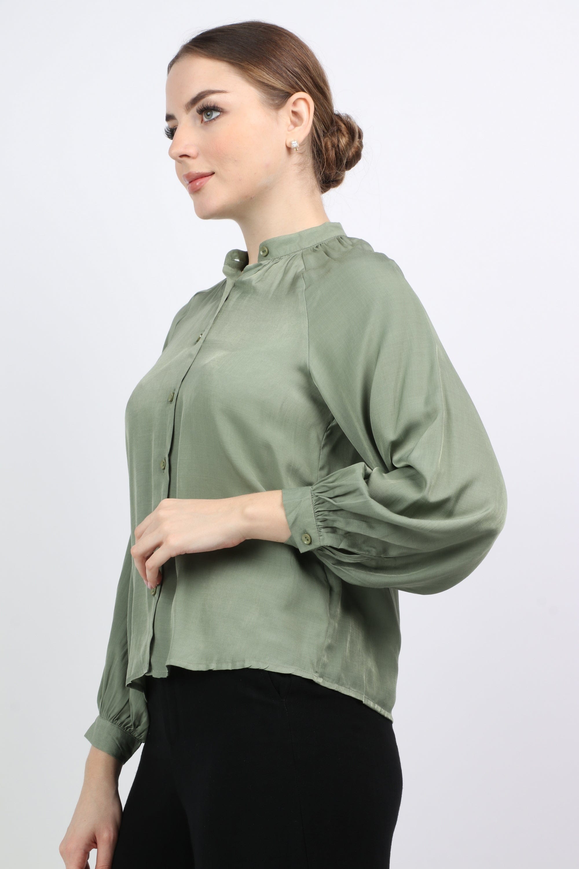 نتشي بلوزة رسمي بأزرار أمامية وكم طويل نسائي