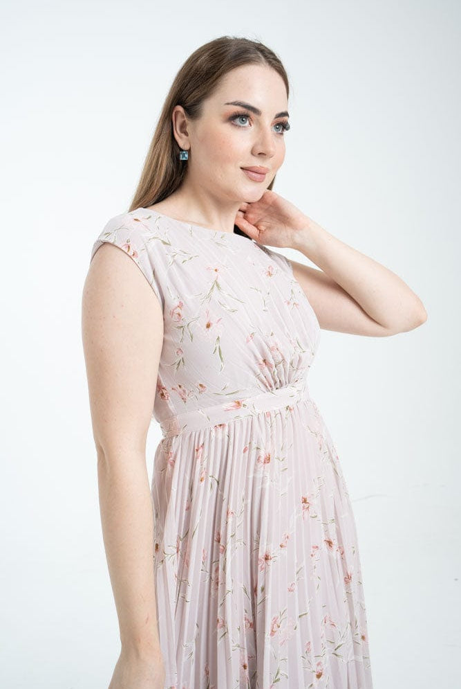 نتشي فستان ميدي بدون أكمام بليسية مخصر ازرق/زهري