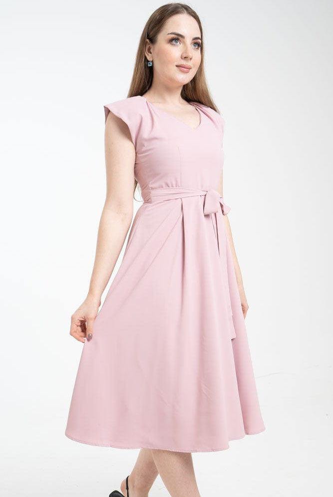 نتشي فستان ميدي بدون أكمام بحزام على الخصر