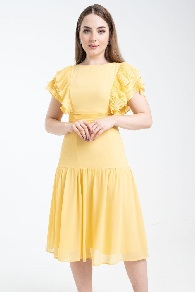 نتشي فستان ميدي سادة بأكمام قصيرة طبقات وياقة دائرية