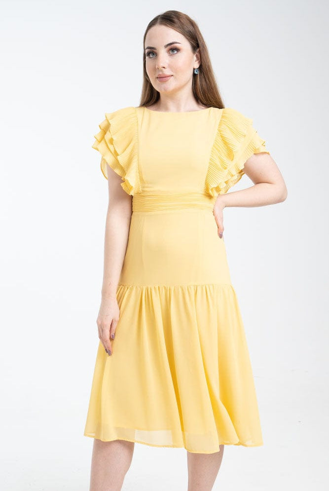 نتشي فستان ميدي سادة بأكمام قصيرة طبقات وياقة دائرية