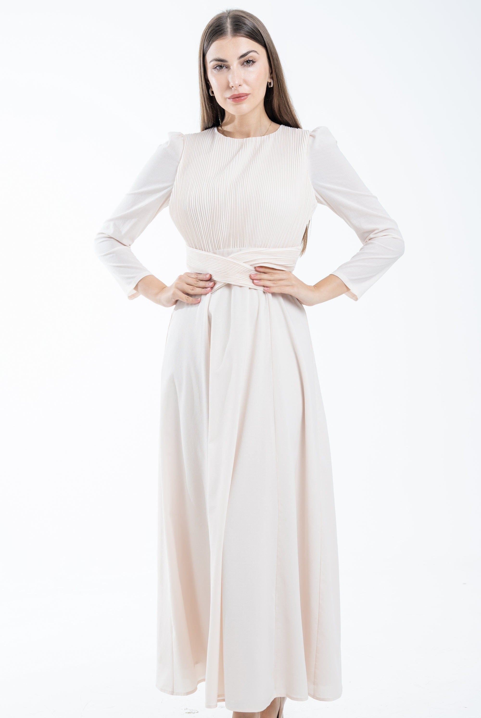 نتشي فستان نسائي ماكسي بحزام على الخصر