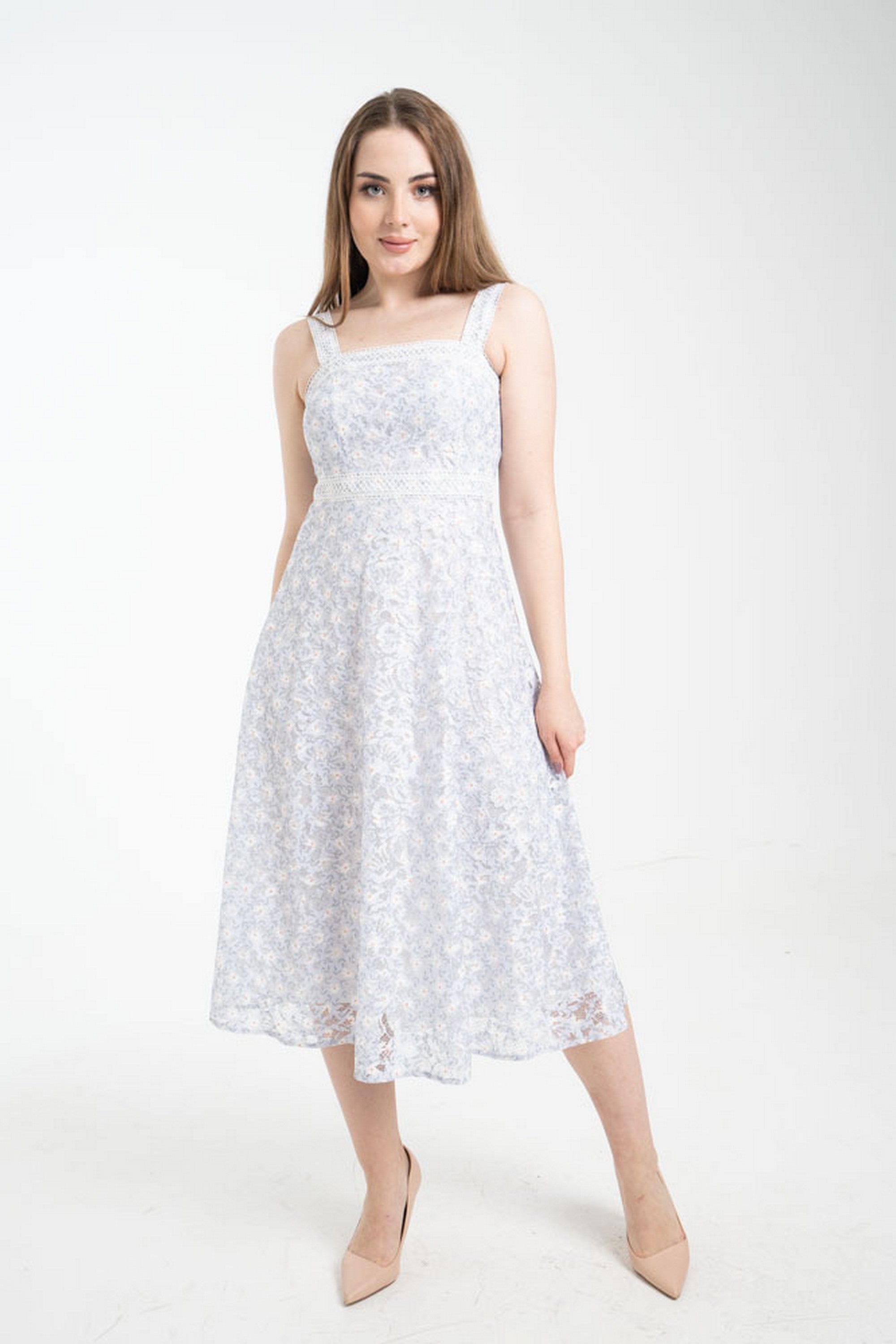 نتشي فستان ميدي بدون أكمام مشجر