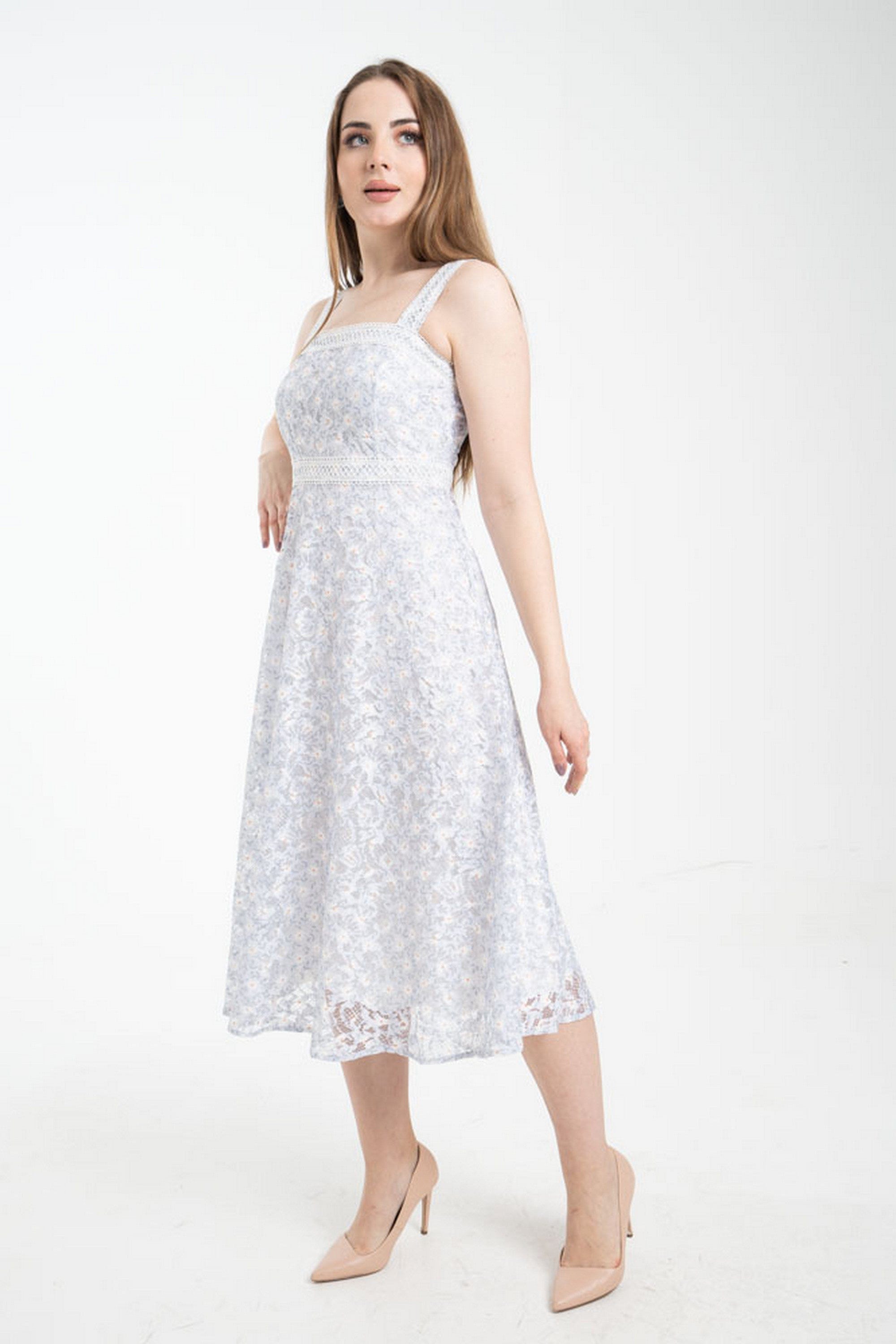 نتشي فستان ميدي بدون أكمام مشجر