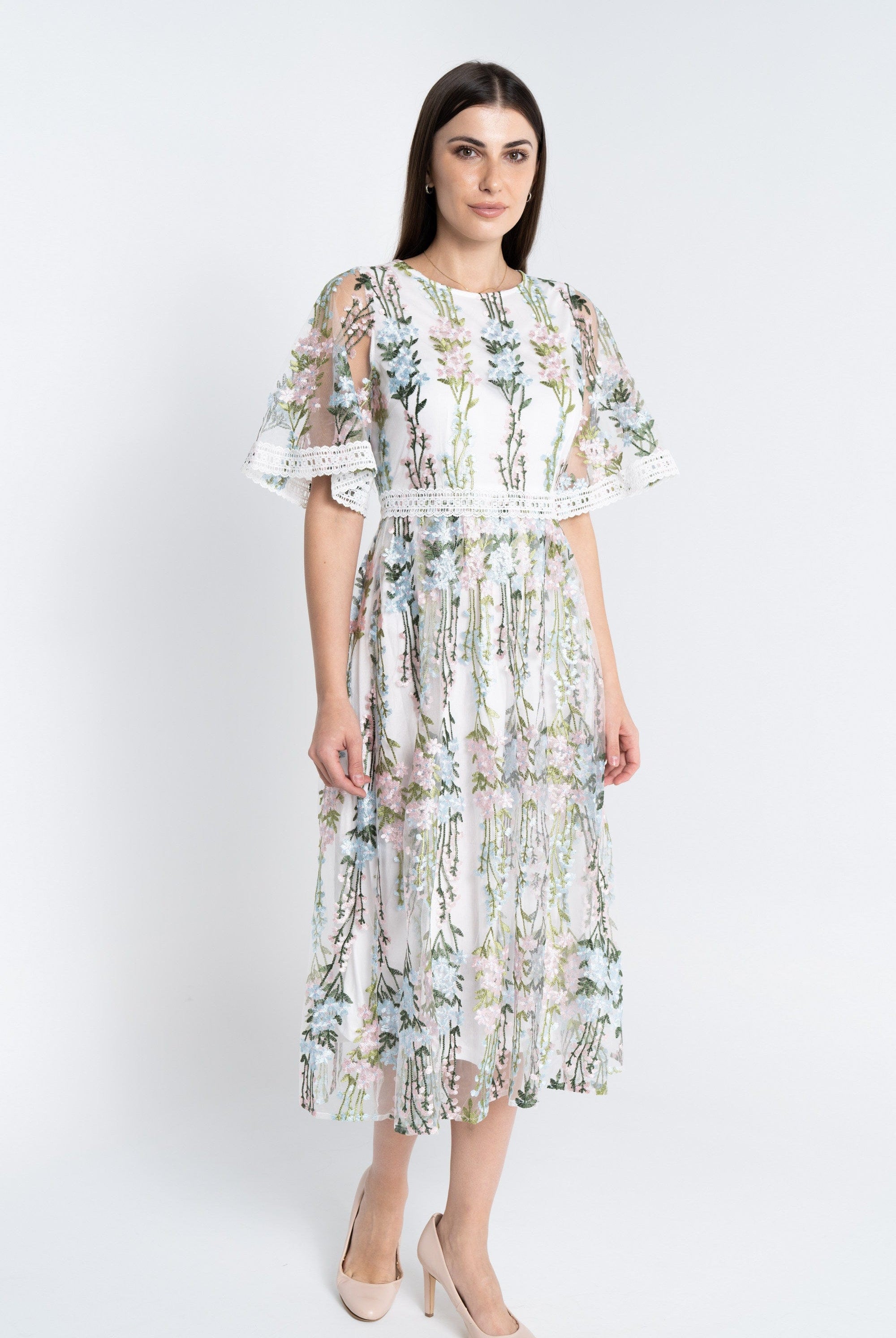 نتشي فستان ميدي مطرز شفاف مبطن نسائي